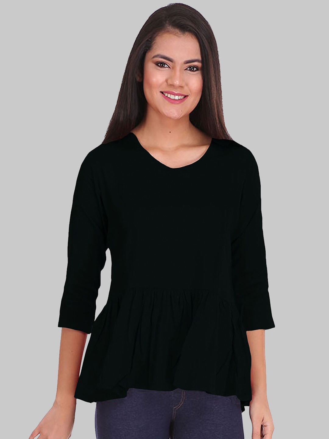 

SAUNDARYA Black Ruffles Peplum Top