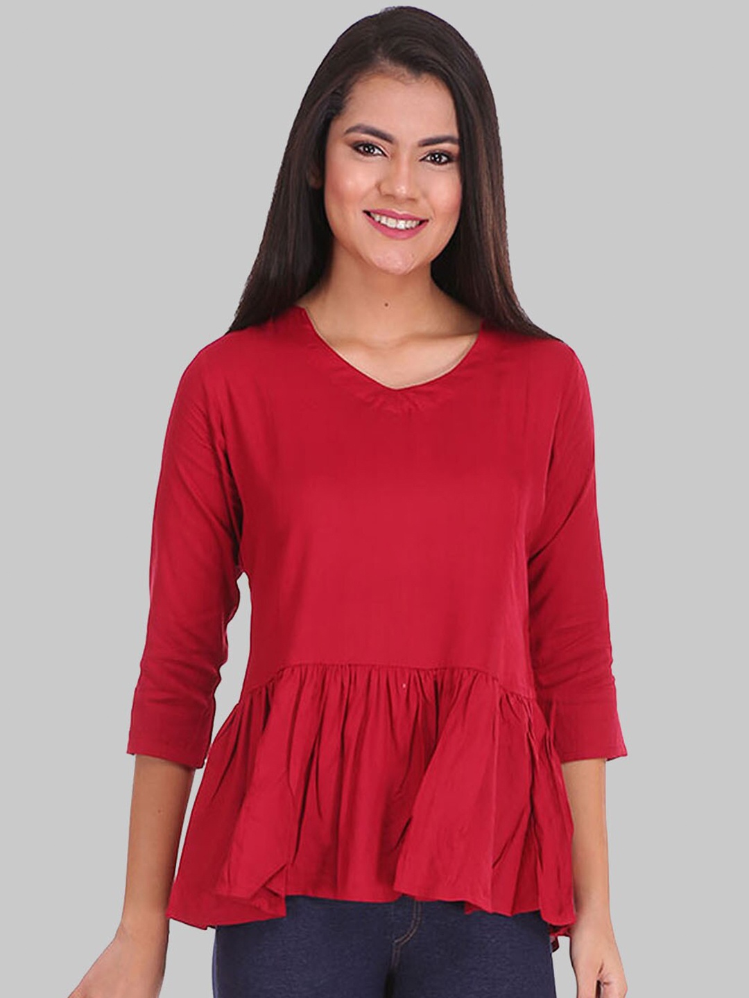 

SAUNDARYA Maroon Ruffles Peplum Top