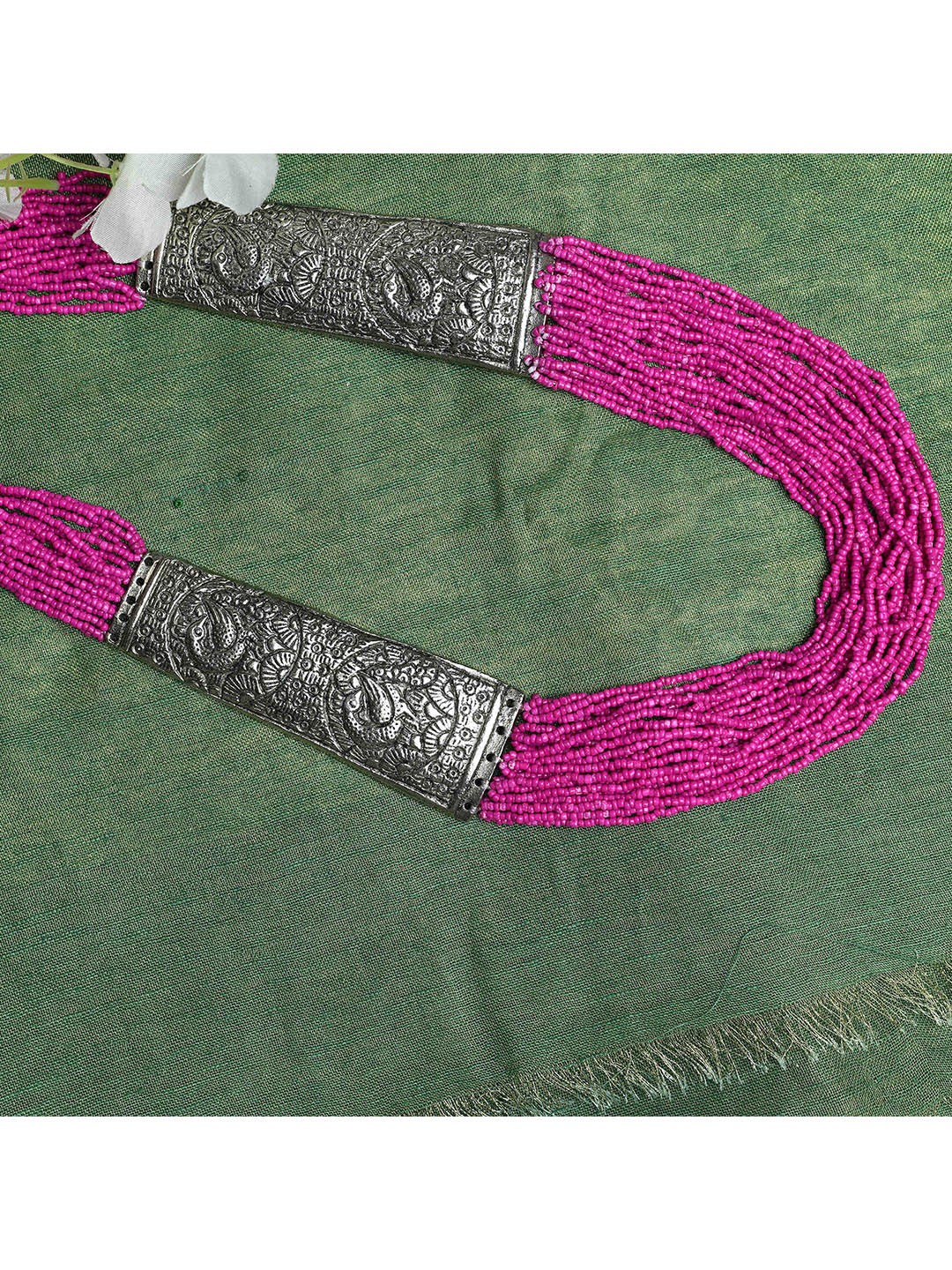 

Ratfanee Silver-Toned & Pink Silver-Plated Layered Necklace