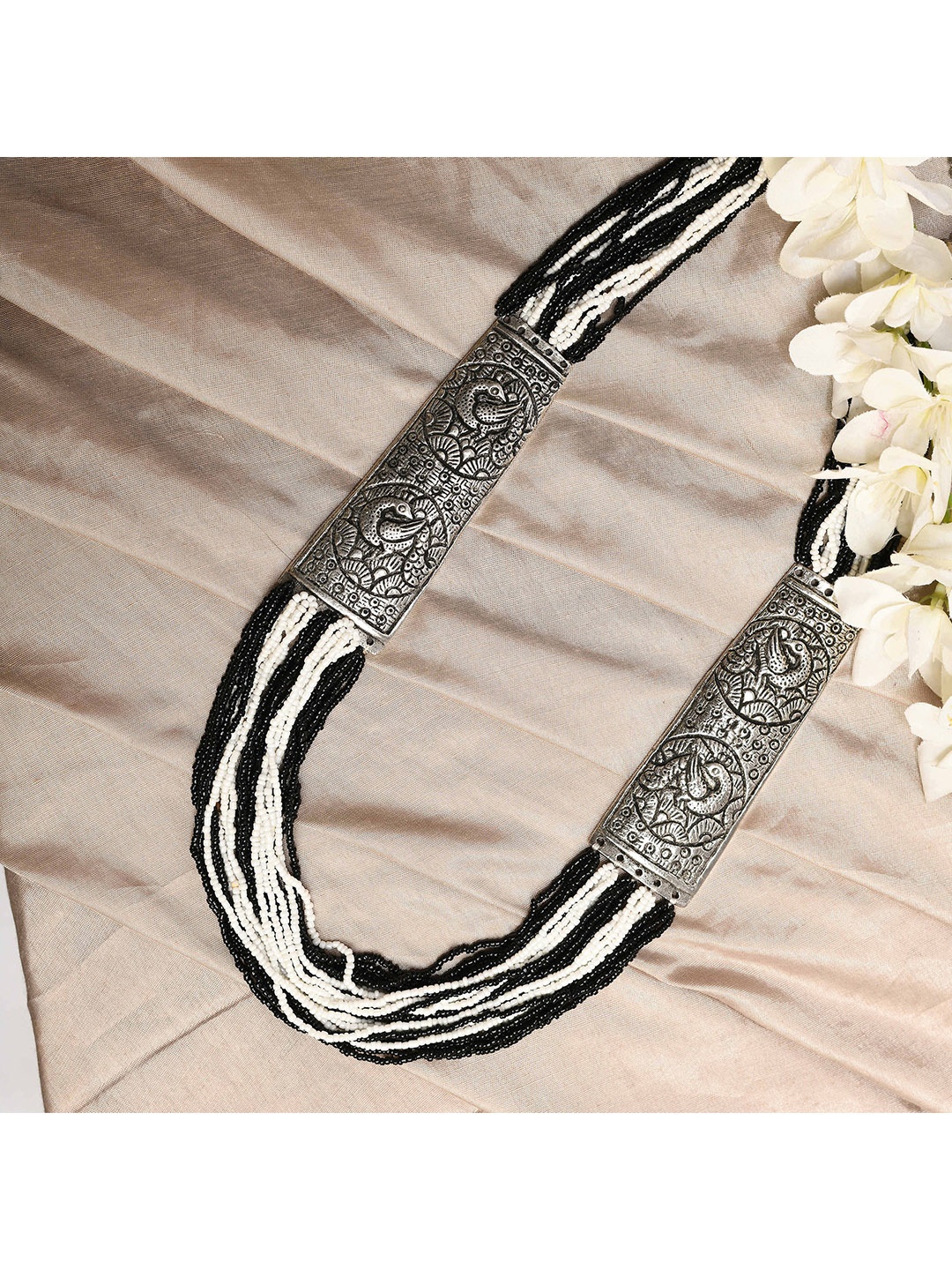 

Ratfanee Silver-Toned & White Silver-Plated Layered Necklace