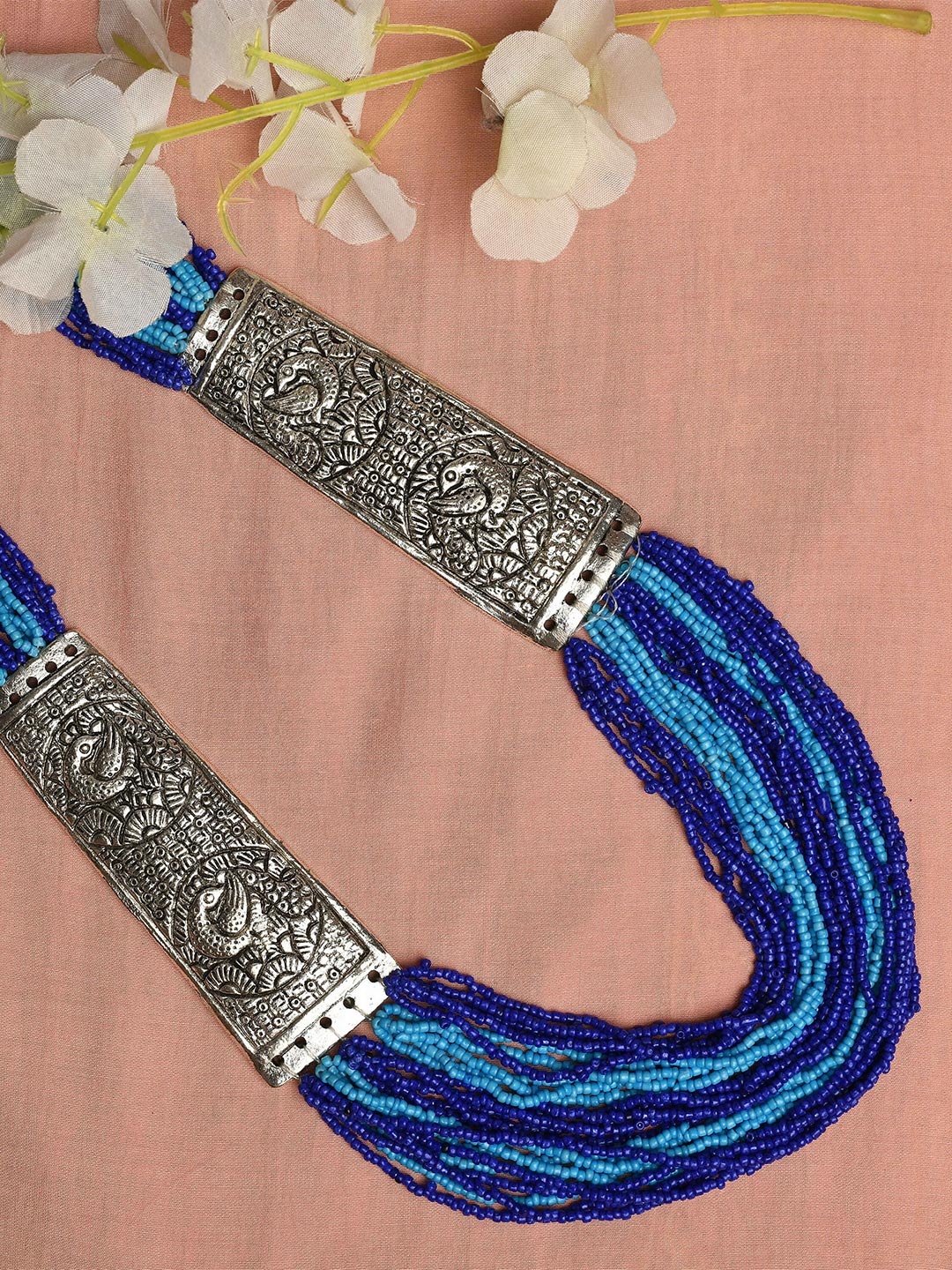 

Ratfanee Silver-Plated Blue Layered Necklace