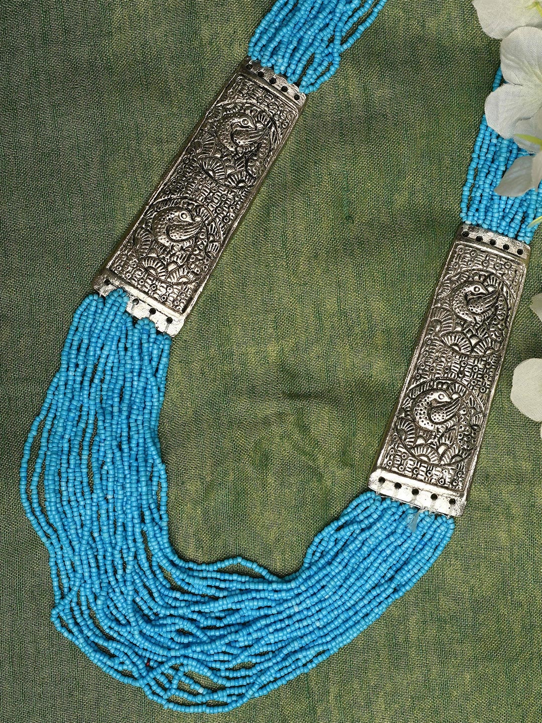 

Ratfanee Silver-Plated Turquoise Blue Layered Necklace