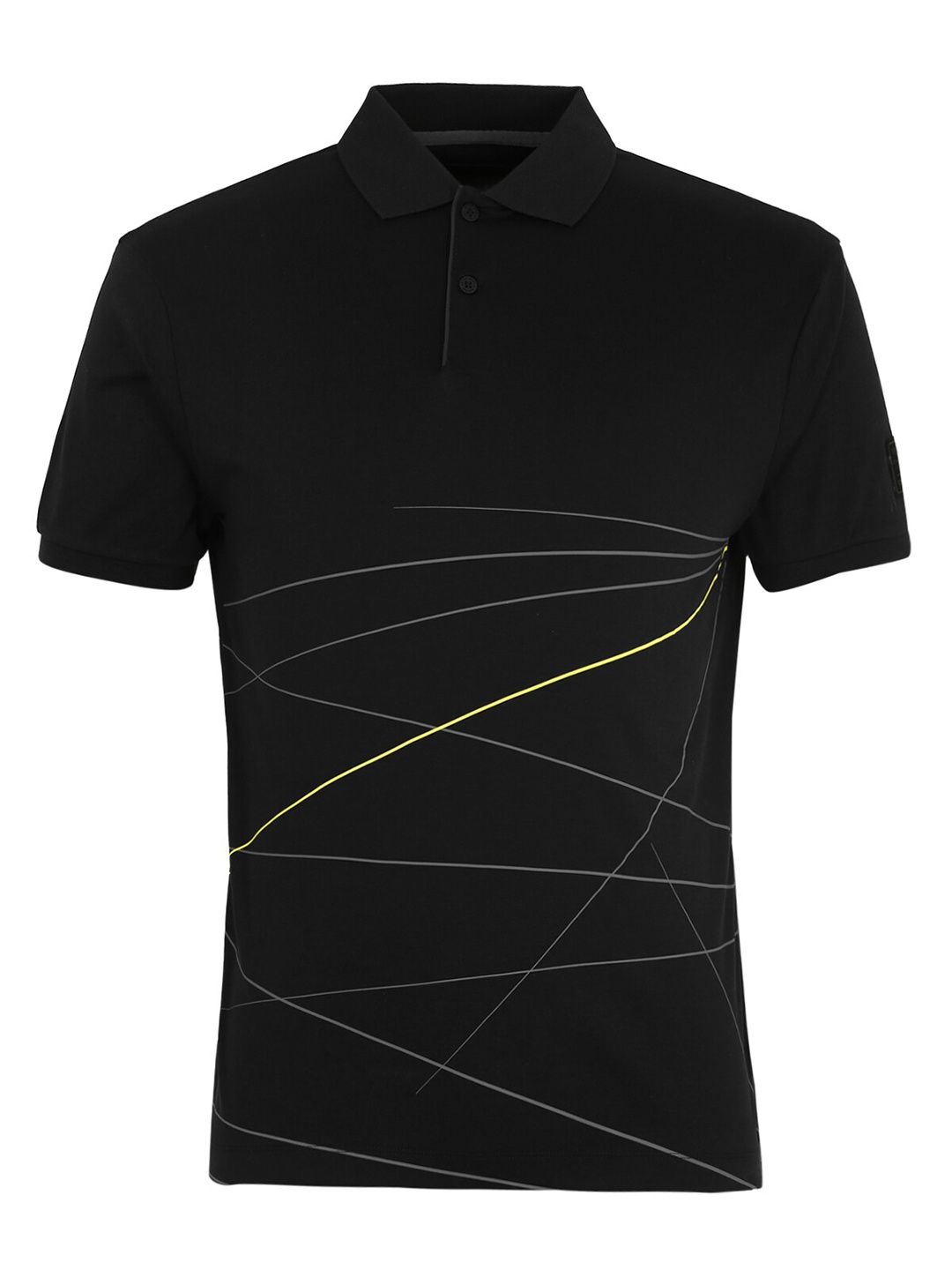 

HACKETT LONDON Men Black Printed Polo Collar Pure Cotton T-shirt