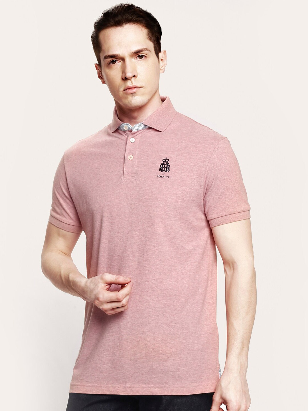

HACKETT LONDON Men Pink Polo Collar Pure Cotton T-shirt