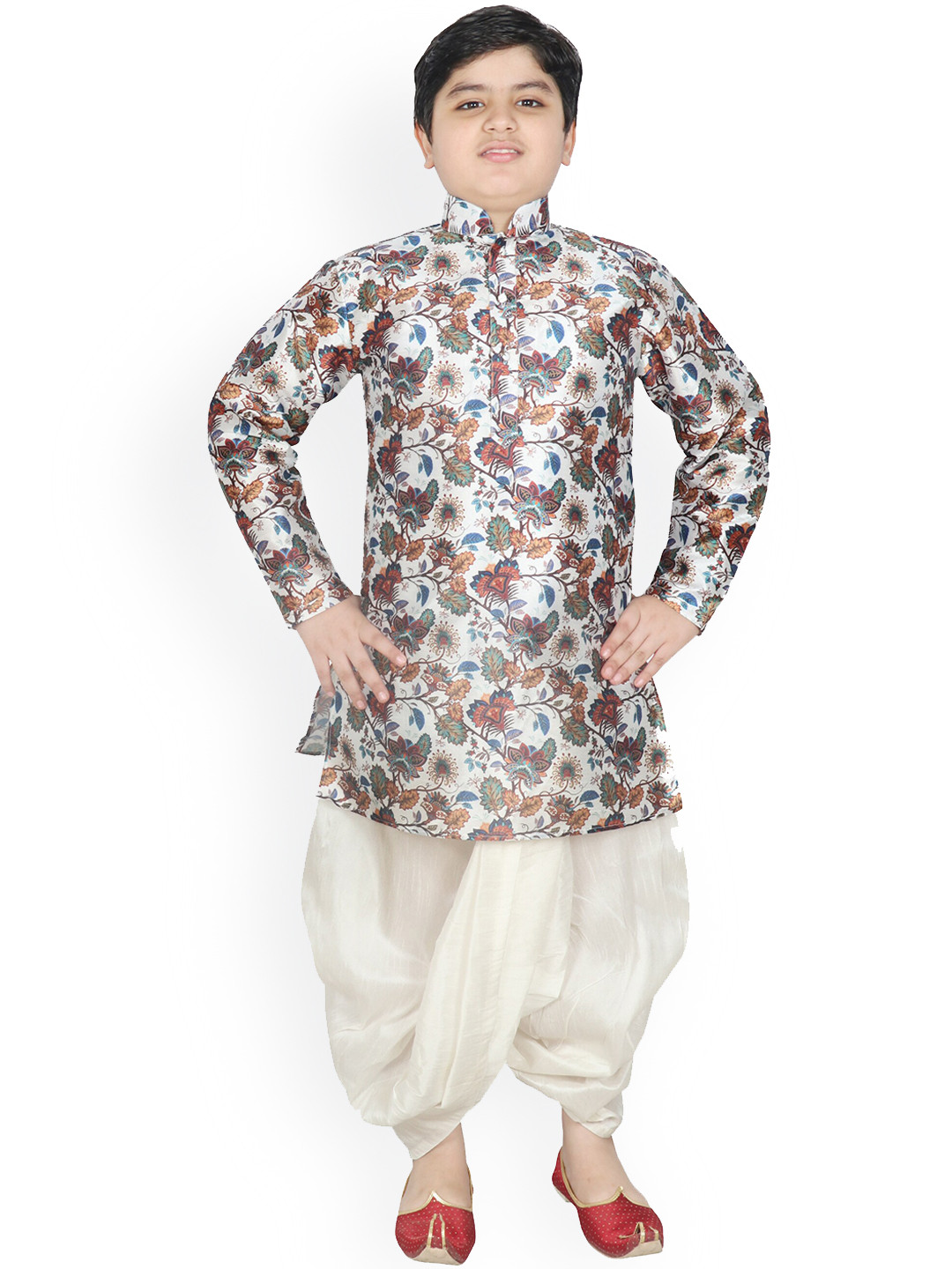 

SG YUVRAJ Boys Floral Printed Kurta with Dhoti Pants, White