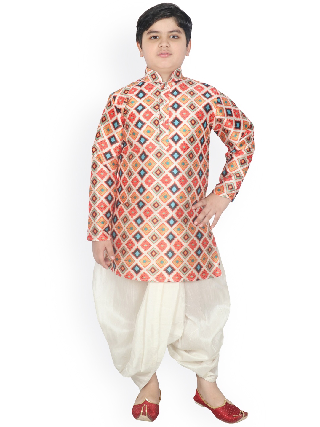 

SG YUVRAJ Boys Abstract Printed Kurta with Dhoti Pants, Red