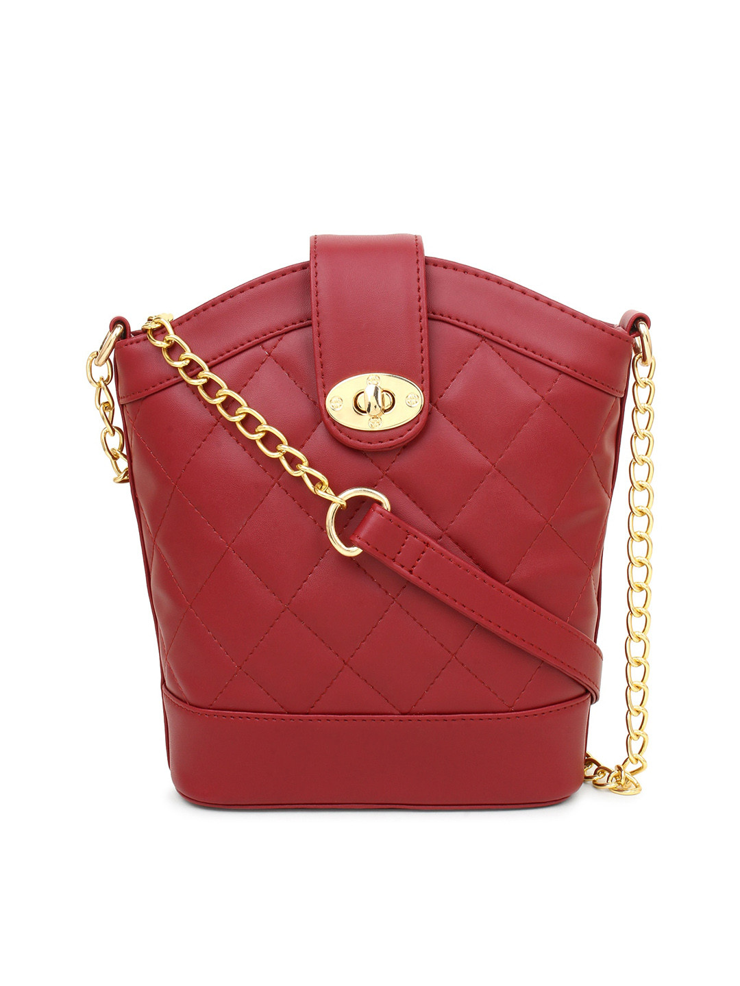 

LEGAL BRIBE Maroon Textured Oversized Bucket Sling Bag with Quilted