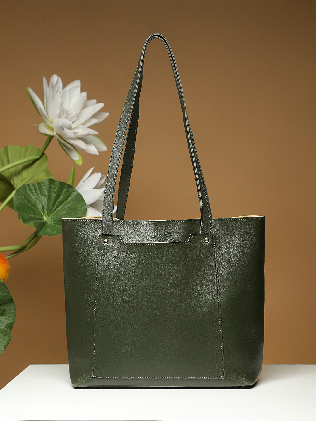 

LEGAL BRIBE PU Shopper Shoulder Bag with Tasselled, Olive
