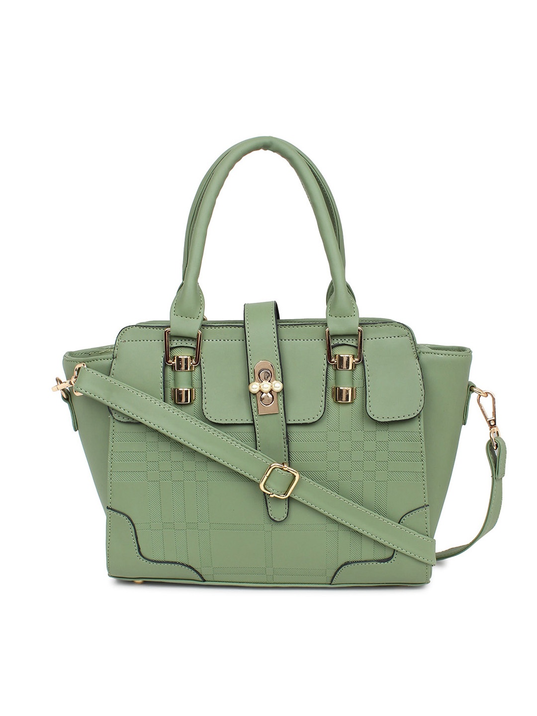 

LEGAL BRIBE Green Textured Structured Handheld Bag