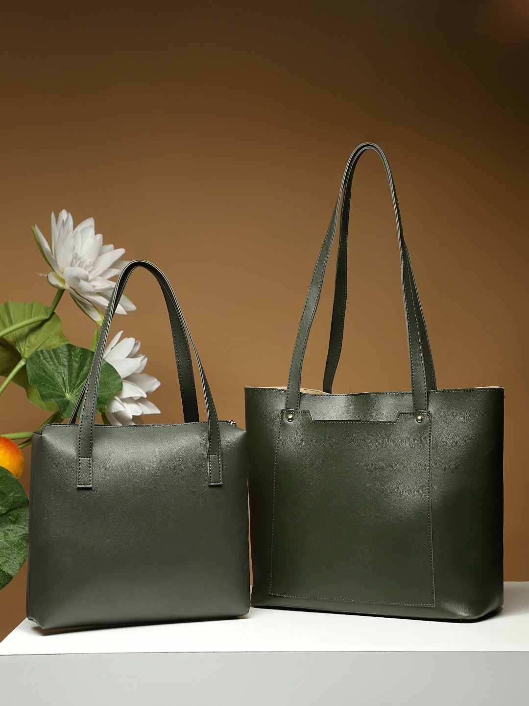 

LEGAL BRIBE Set of 2 PU Oversized Structured Tote Bag, Olive