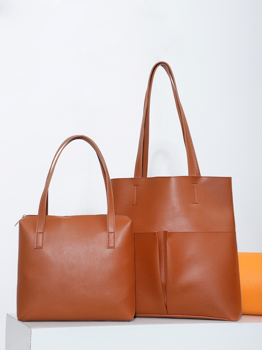

LEGAL BRIBE Set Of 2 Textured Tote Bag Handbags, Tan