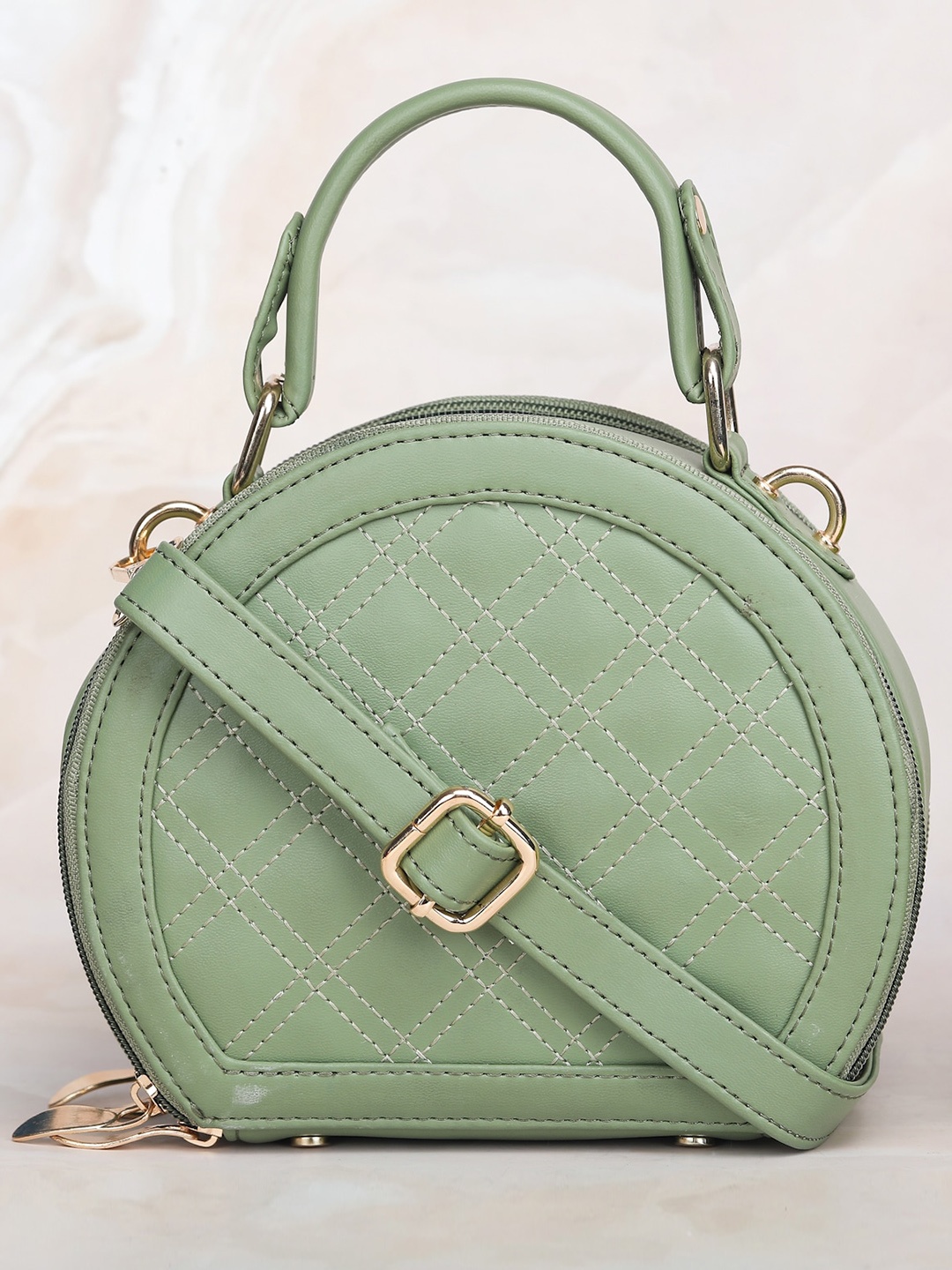 

LEGAL BRIBE Textured PU Half Moon Handheld Bag with Quilted, Green