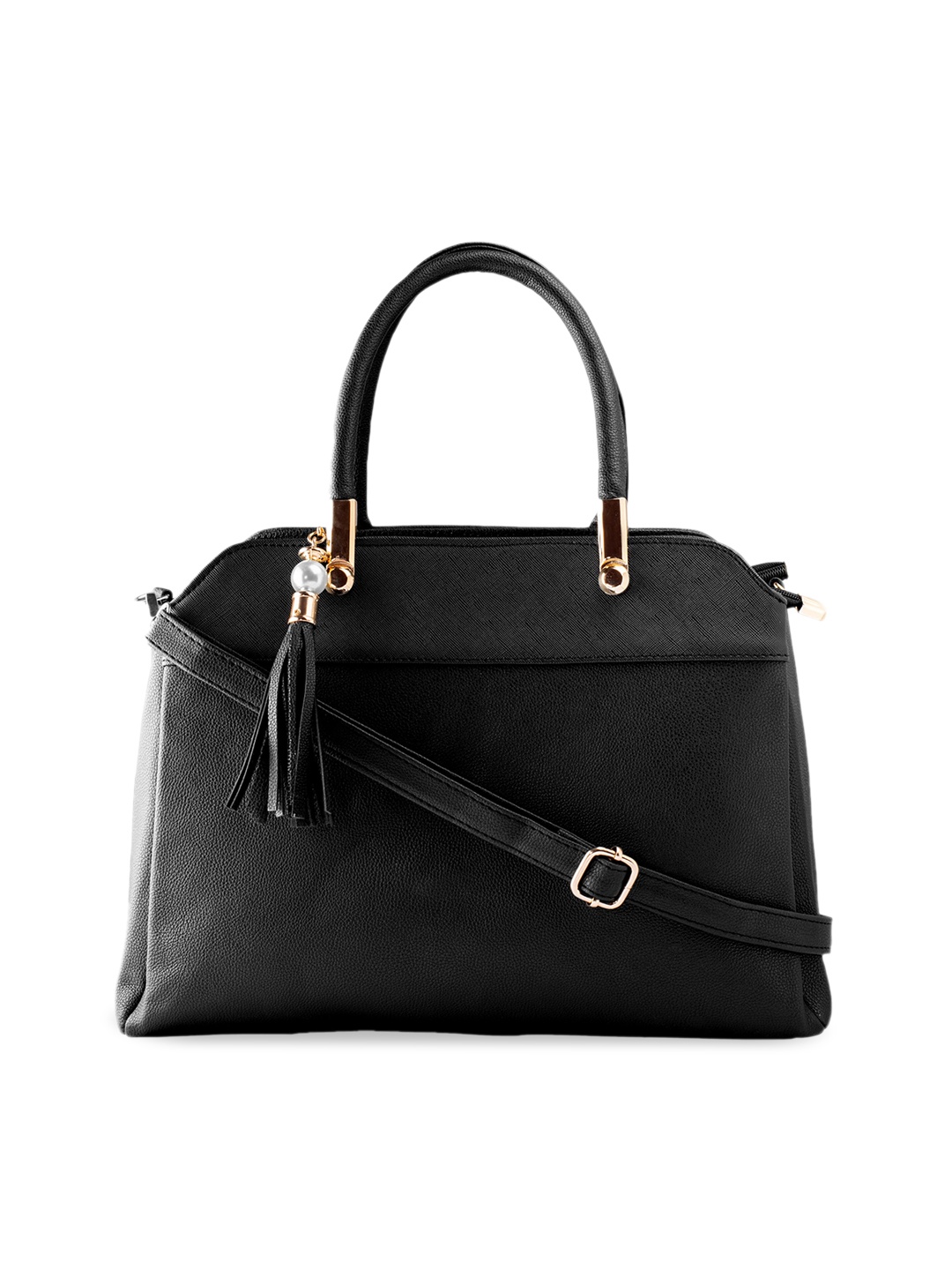 

LEGAL BRIBE Black PU Structured Handheld Bag with Tasselled