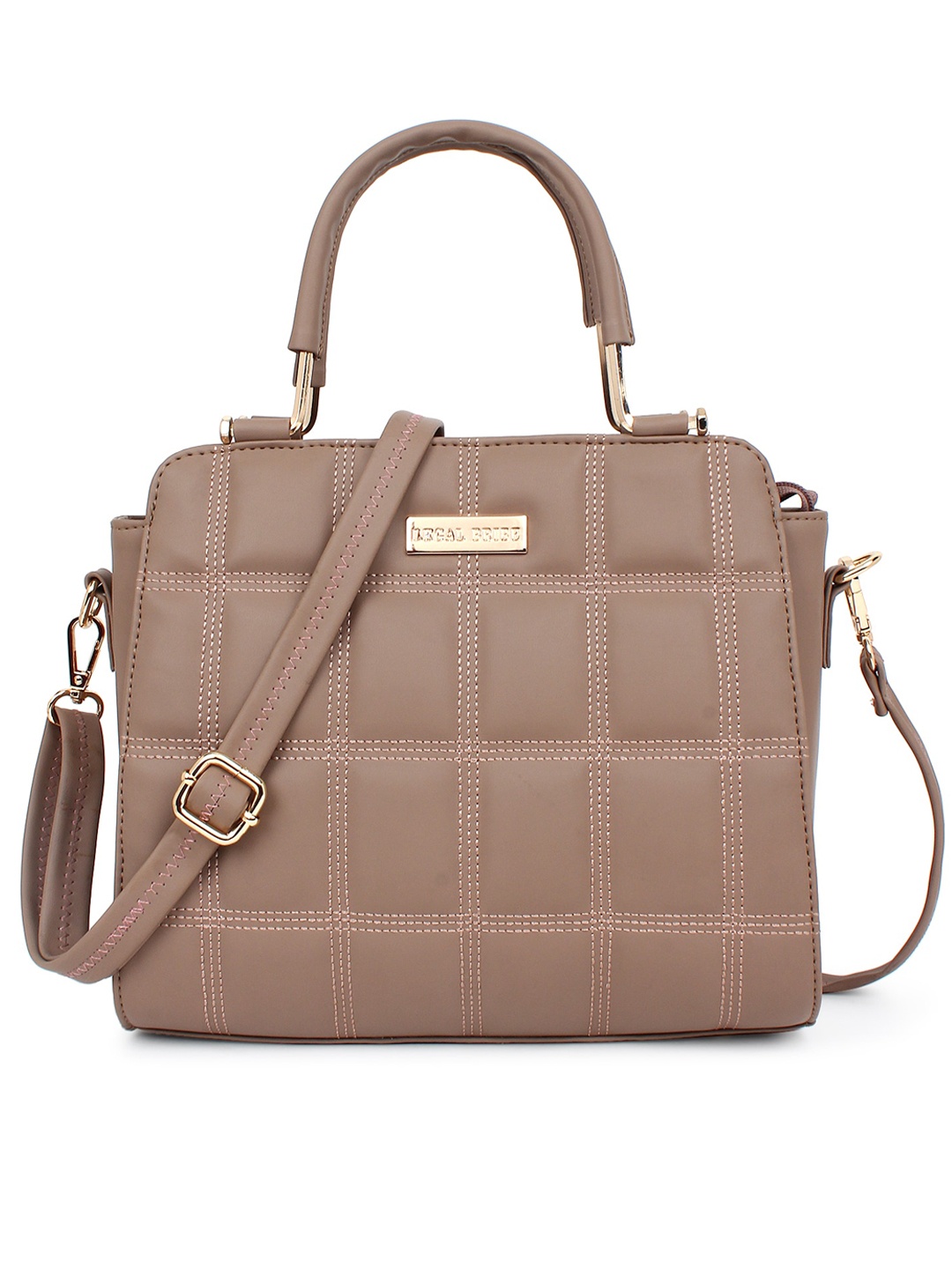 

LEGAL BRIBE Mauve Checked Checked PU Structured Handheld Bag with Quilted