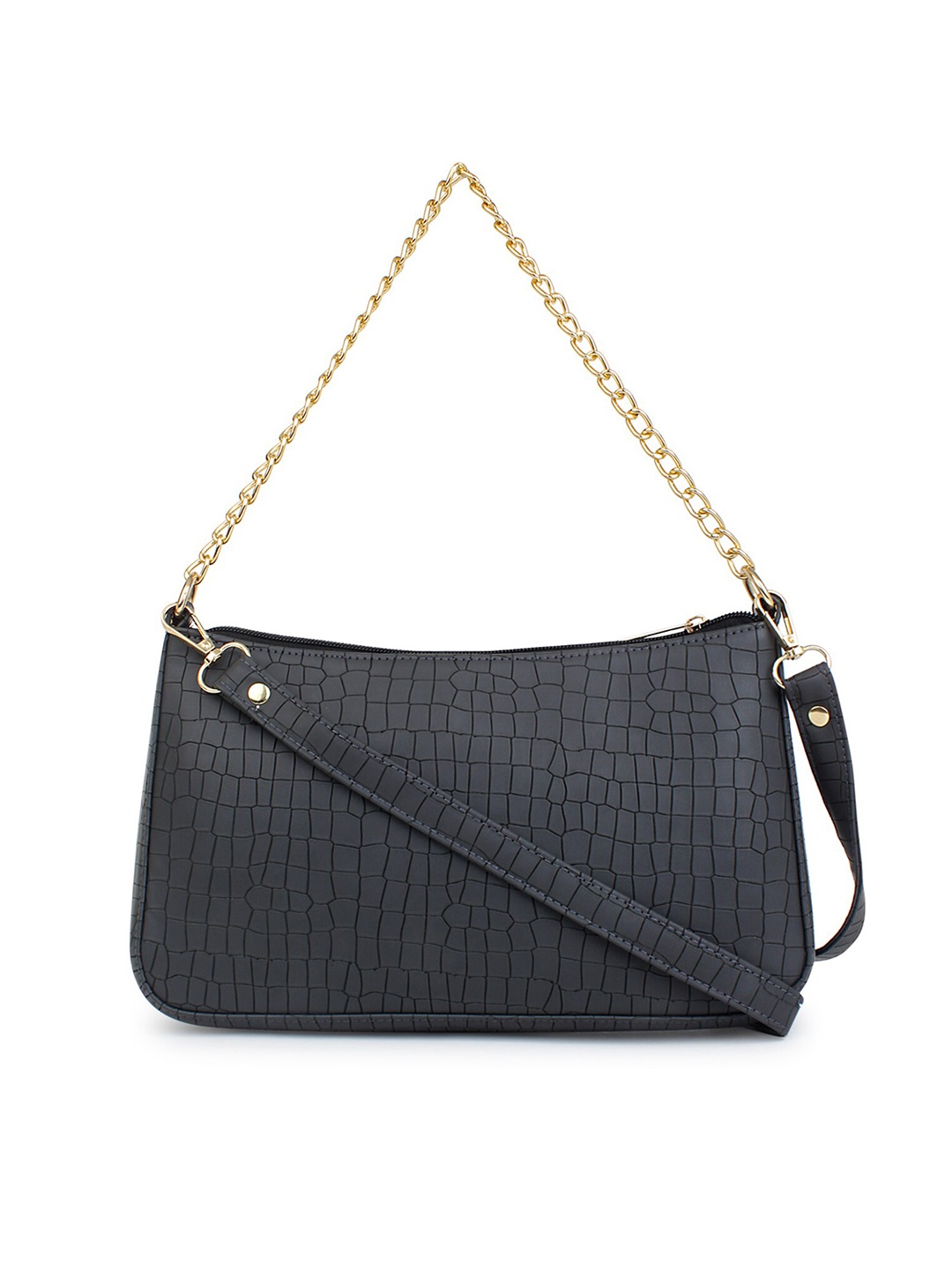 

LEGAL BRIBE Black Textured PU Structured Hobo Bag with Quilted