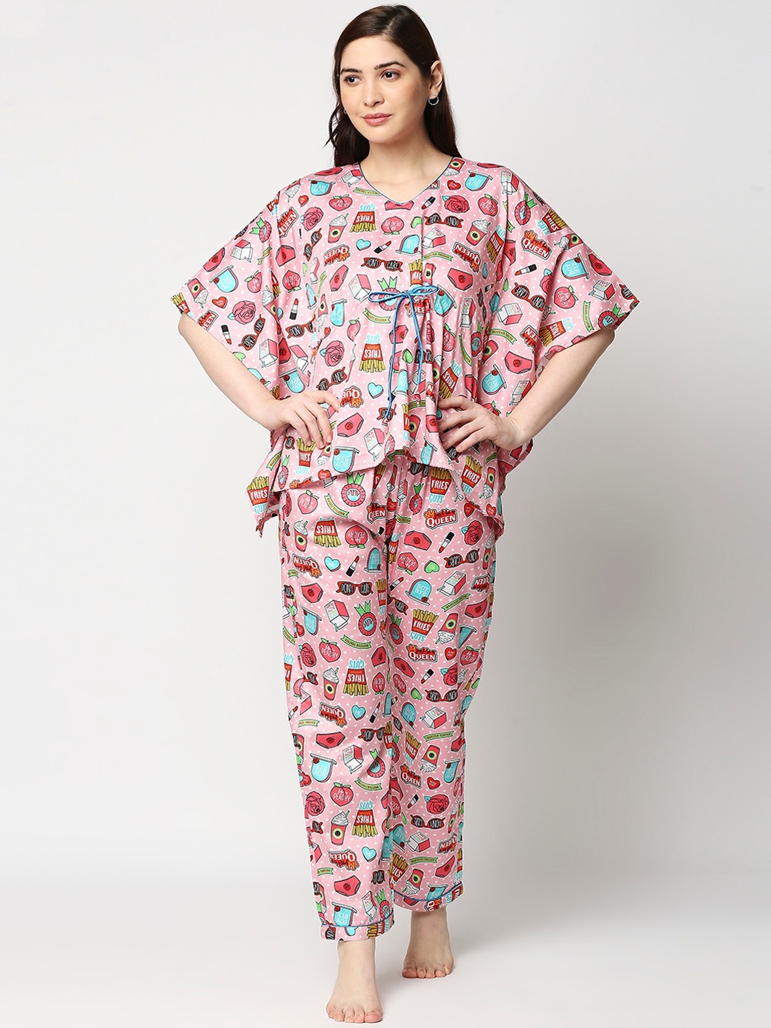 

Pyjama Party Women Printed Pure Cotton Night suit, Pink