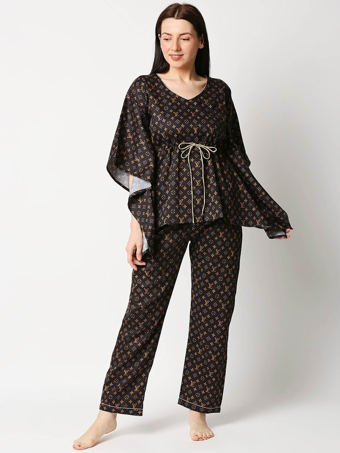 

Pyjama Party Women Printed Pure Cotton Night suit, Brown