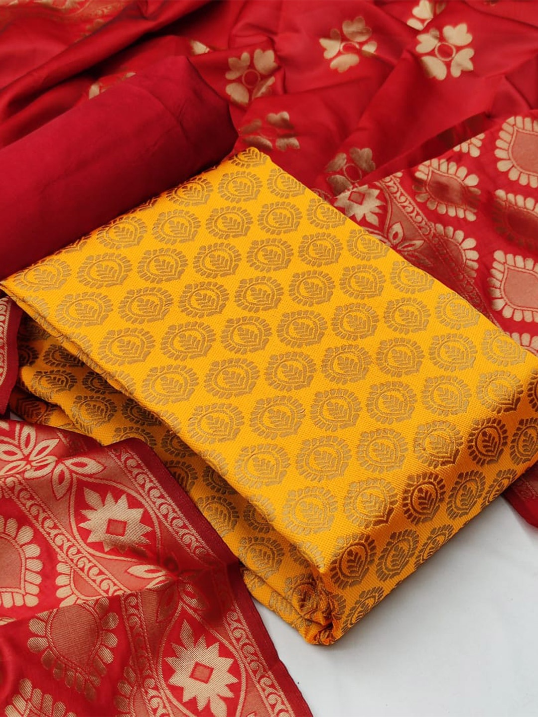 

MORLY Banarasi Jacquard Dupion Silk Unstitched Dress Material, Yellow