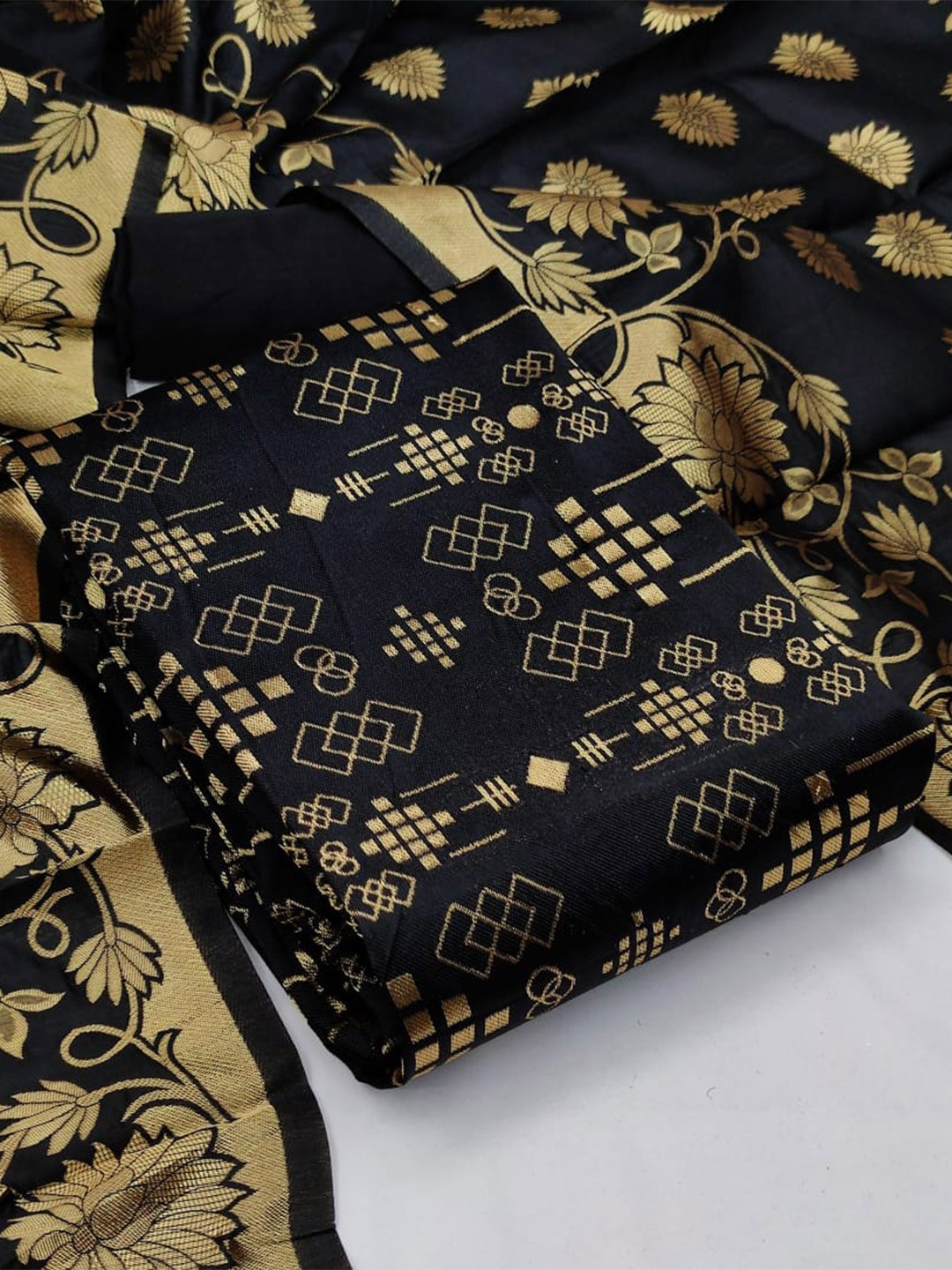 

MORLY Banarasi Jacquard Dupion Silk Unstitched Dress Material, Black