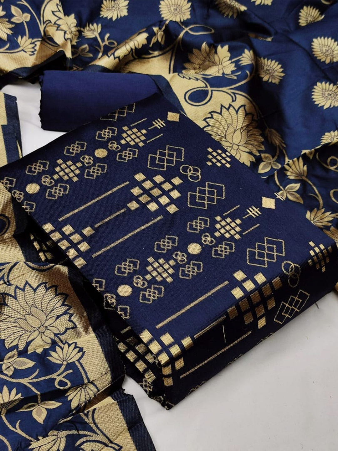 

MORLY Banarasi Jacquard Dupion Silk Unstitched Dress Material, Blue
