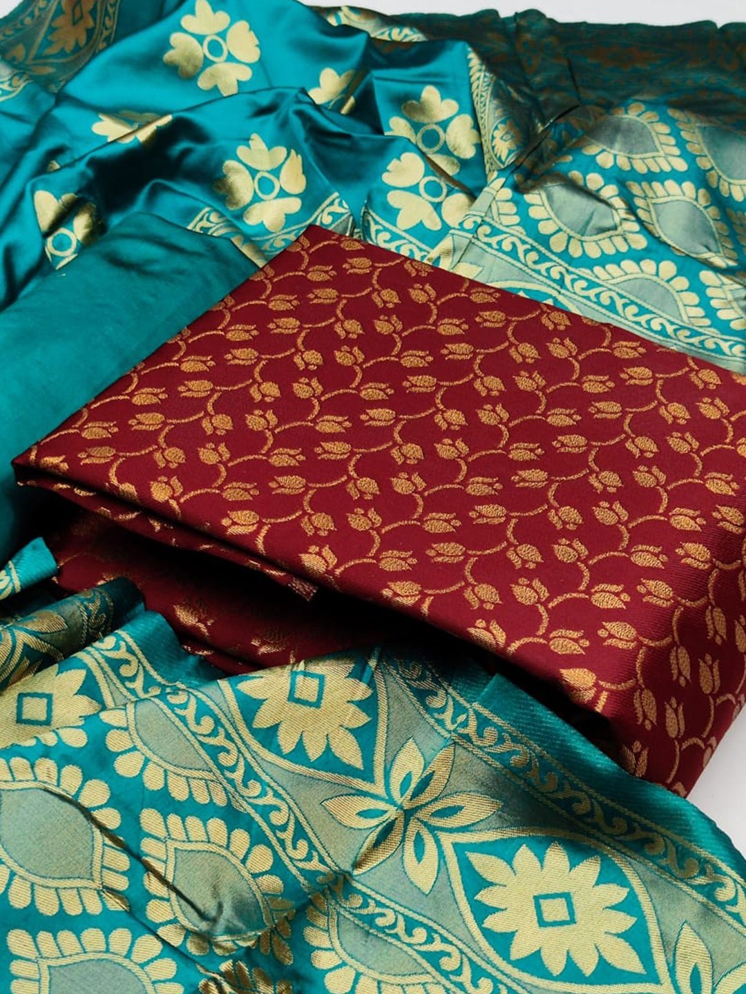 

MORLY Banarasi Jacquard Dupion Silk Unstitched Dress Material, Maroon