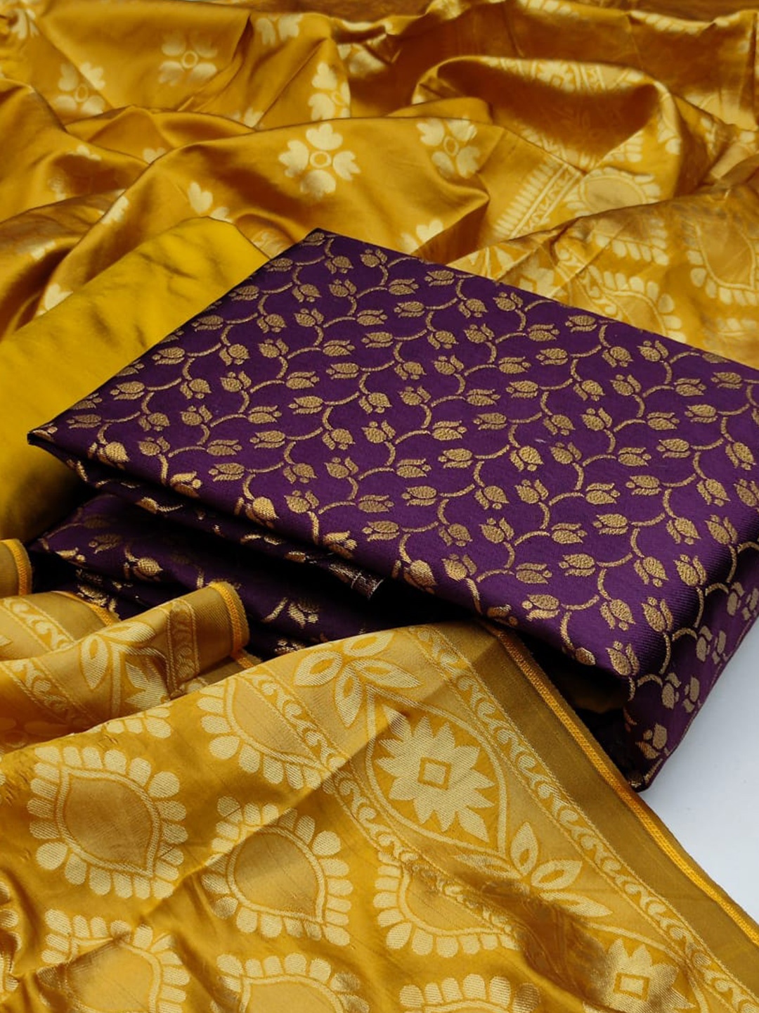 

MORLY Banarasi Jacquard Dupion Silk Unstitched Dress Material, Purple