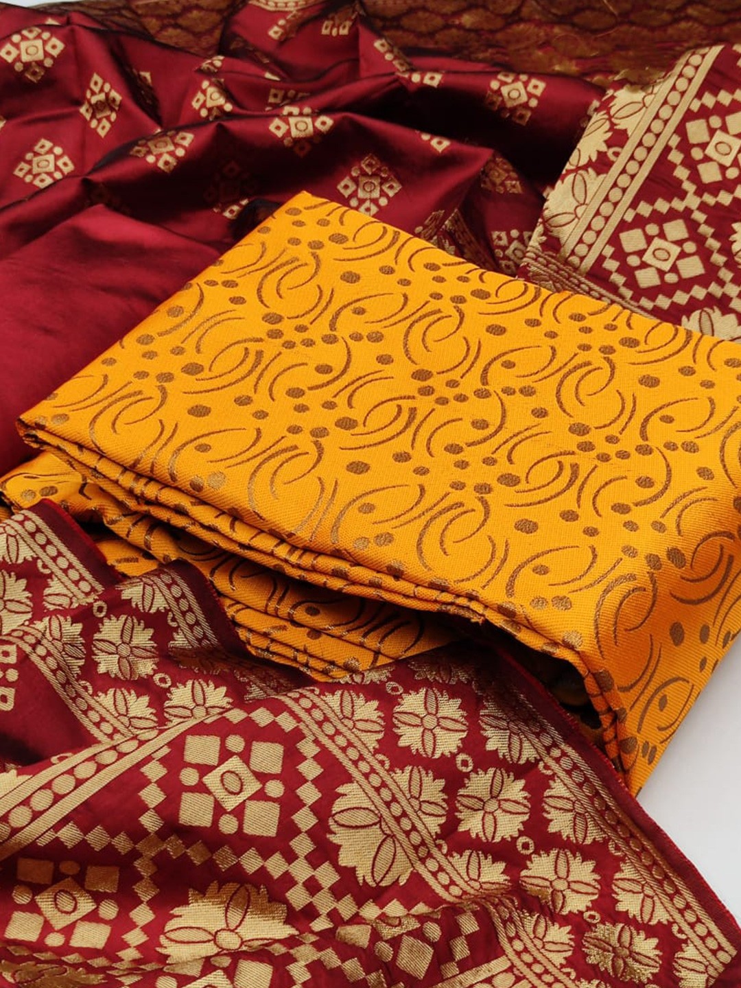 

MORLY Banarasi Jacquard Dupion Silk Unstitched Dress Material, Yellow