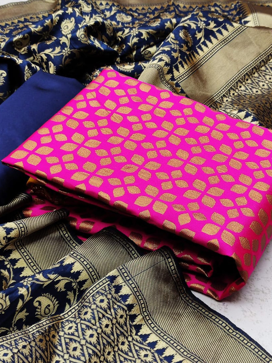 

MORLY Banarasi Jacquard Dupion Silk Unstitched Dress Material, Pink