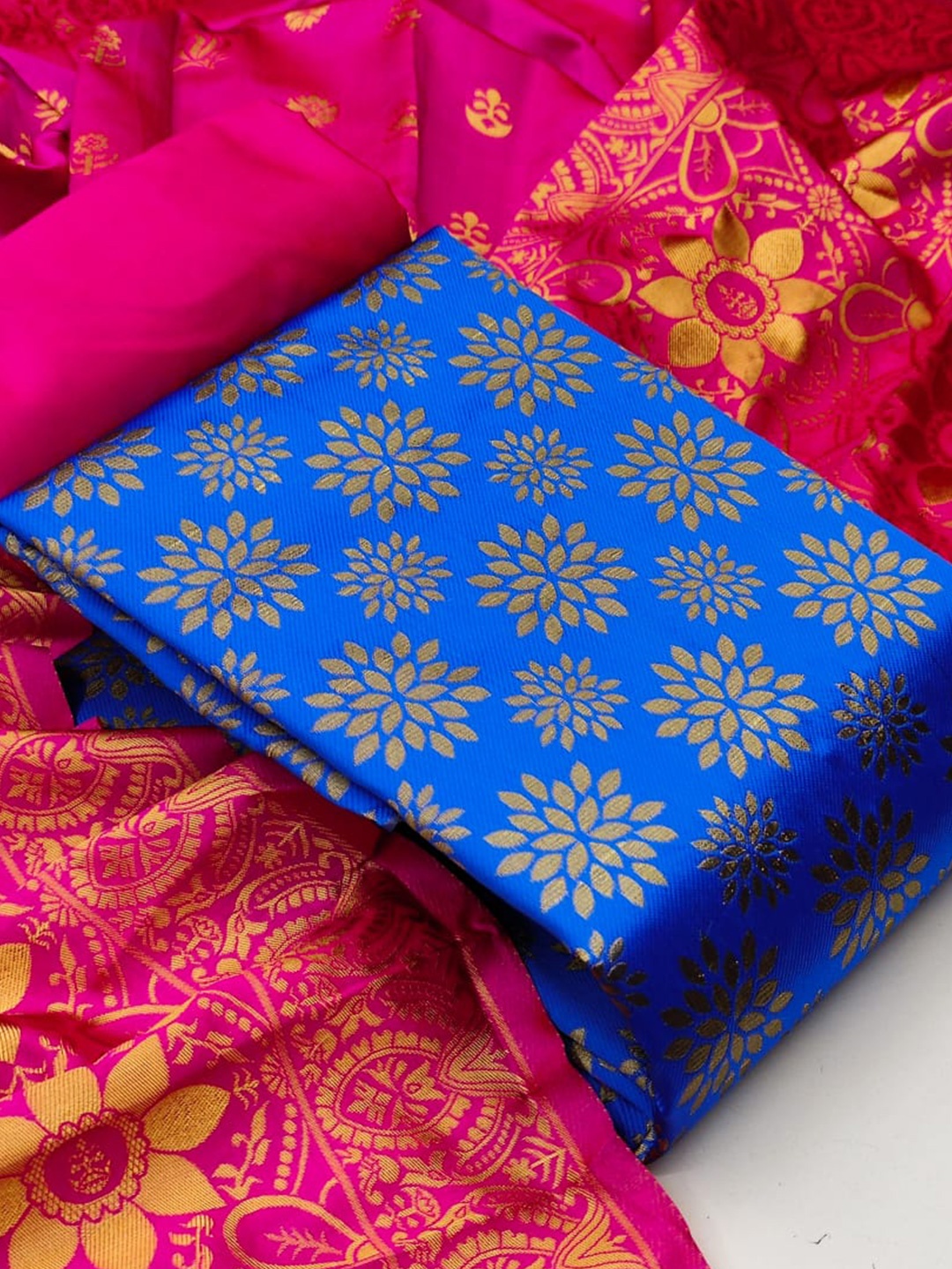 

MORLY Banarasi Jacquard Dupion Silk Unstitched Dress Material, Turquoise blue