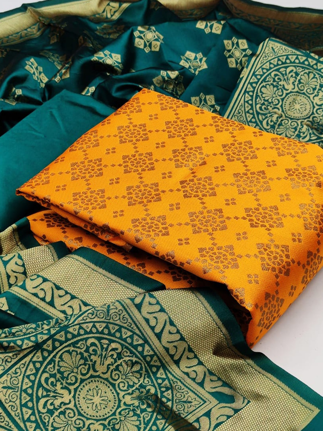 

MORLY Banarasi Jacquard Dupion Silk Unstitched Dress Material, Yellow