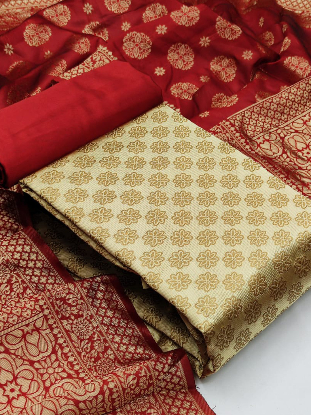 

MORLY Banarasi Jacquard Dupion Silk Unstitched Dress Material, Beige