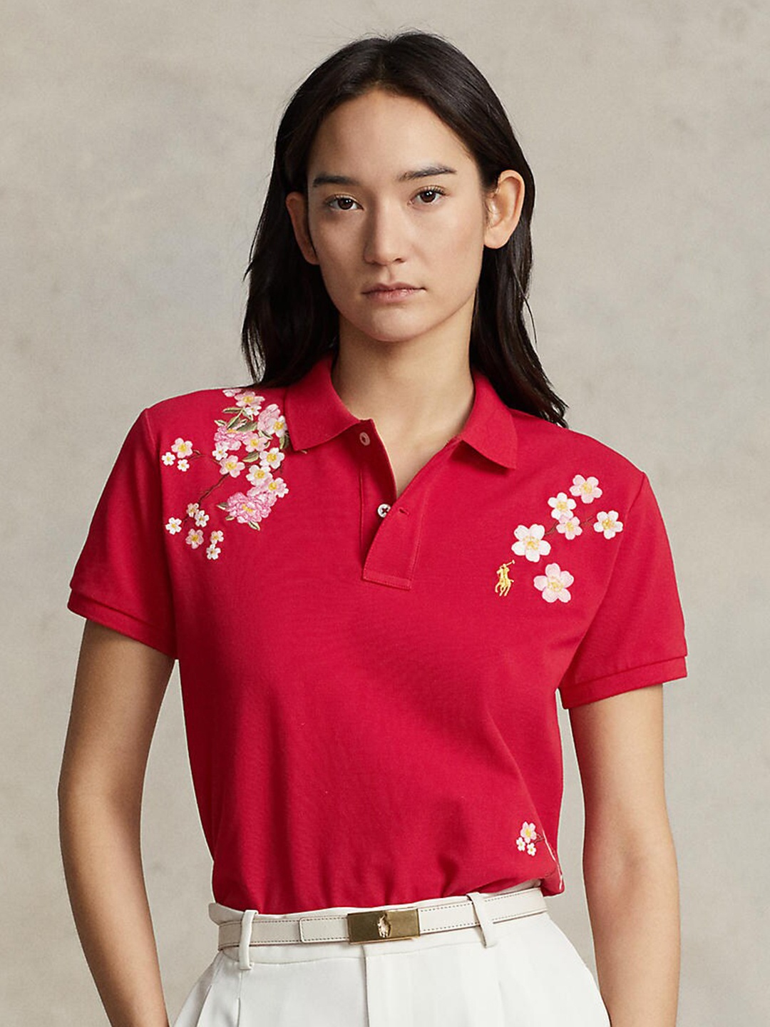 

Polo Ralph Lauren Women Cotton Polo Collar T-shirt, Red