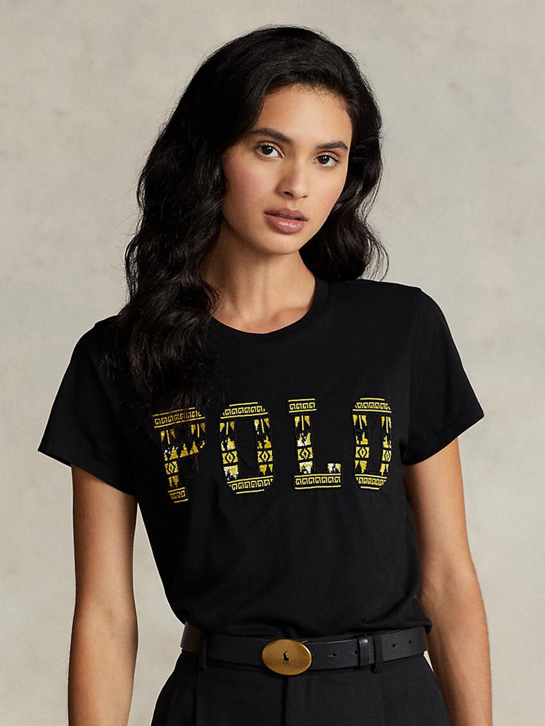 

Polo Ralph Lauren Women Typography Printed Pure Cotton T-shirt, Black
