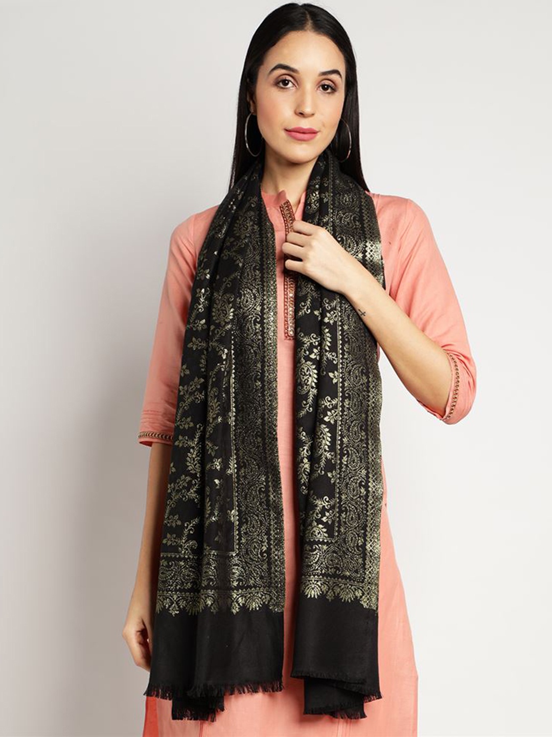 

Moda Chales Women Zari Embroidered Shawl, Black