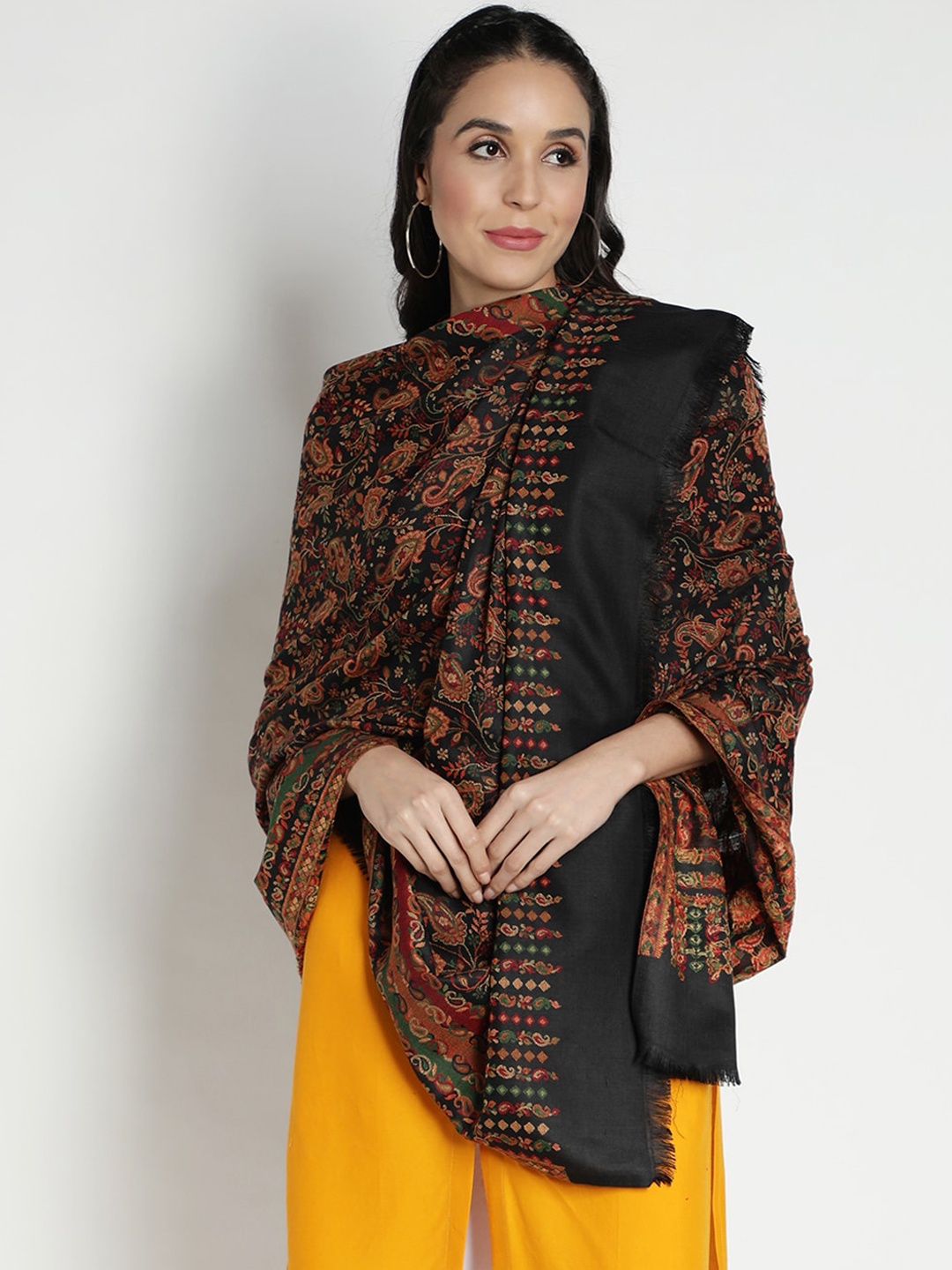 

Moda Chales Women Kani Weave Woolen Shawl, Black