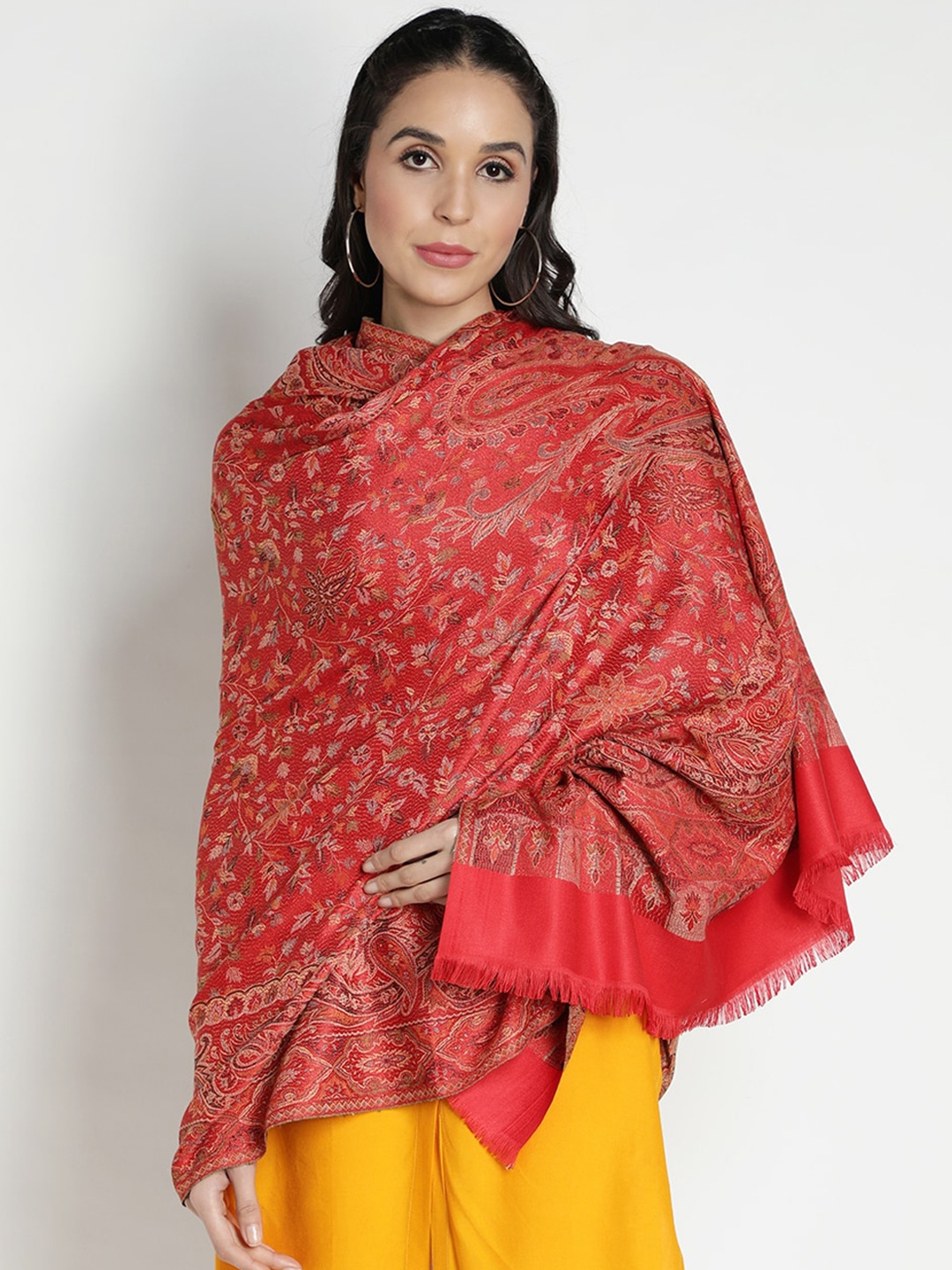 

Moda Chales Women Floral Woven Woolen Shawl, Red