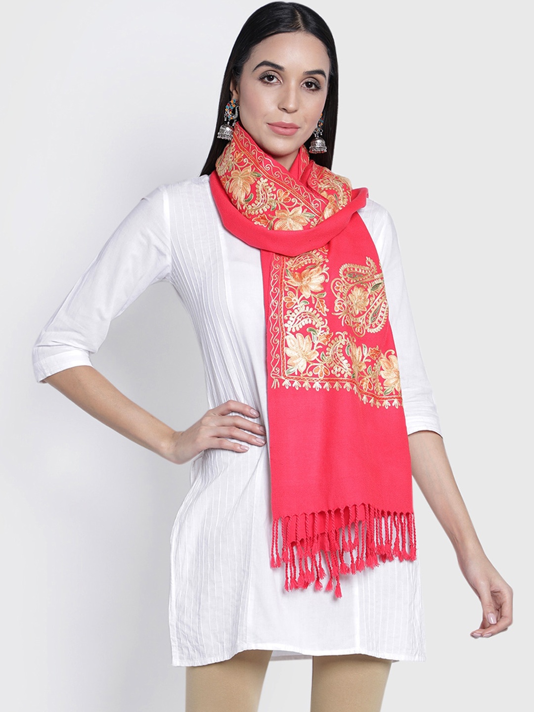 

Moda Chales Women Aari Embroidered Shawl, Pink