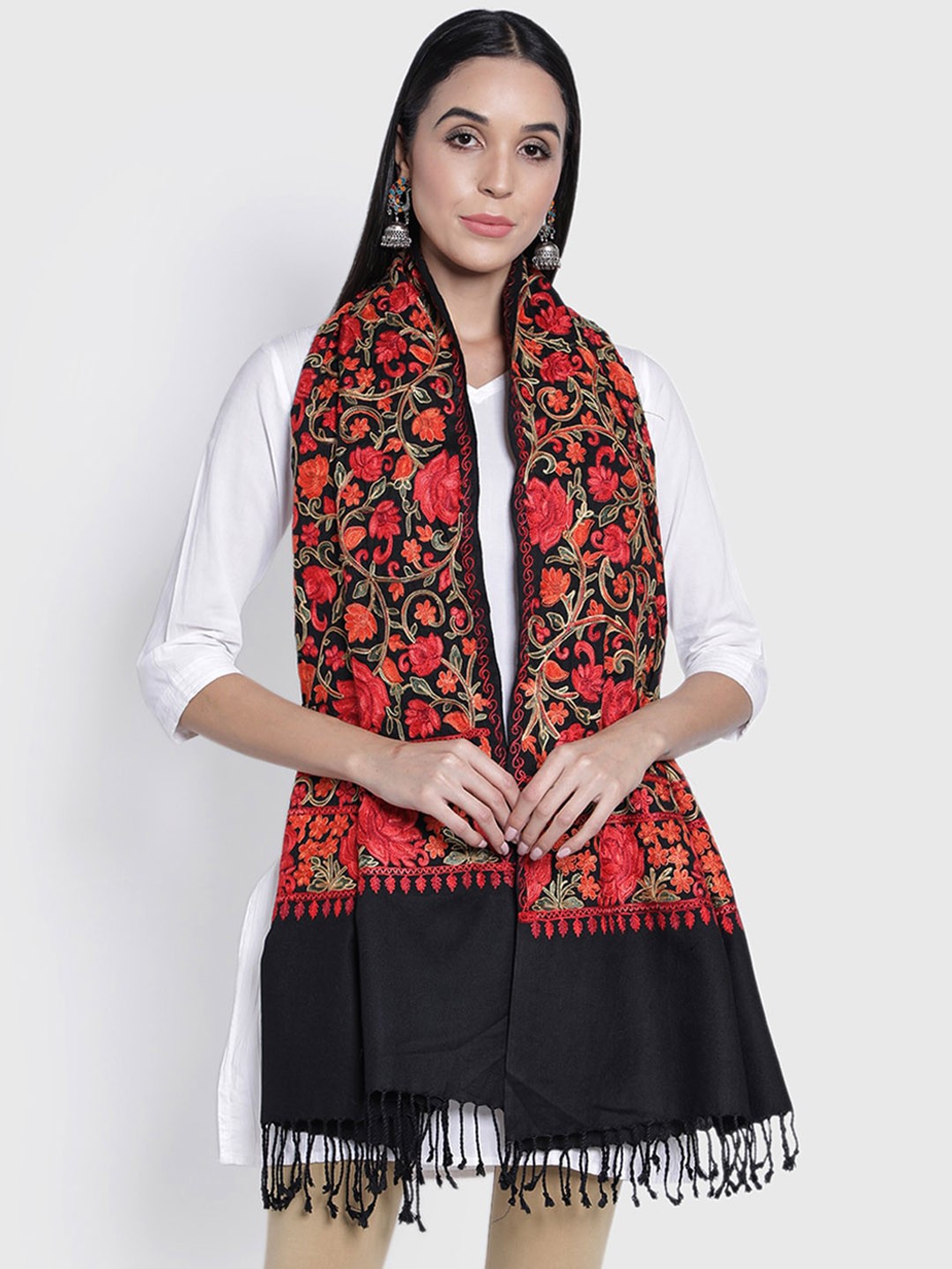 

Moda Chales Women Embroidered Shawl, Black