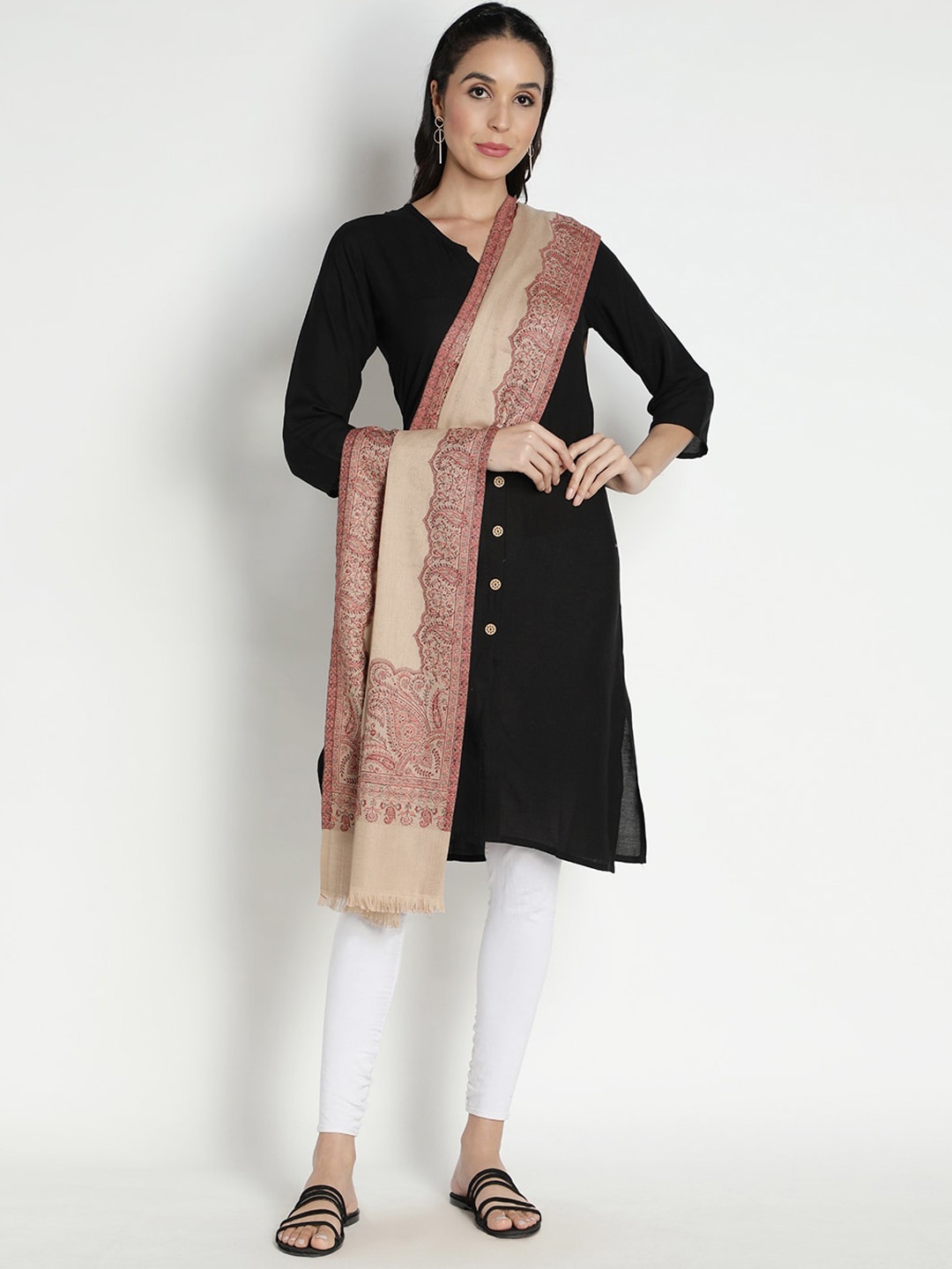 

Moda Chales Women Brown Woven-Design Shawl, Camel brown