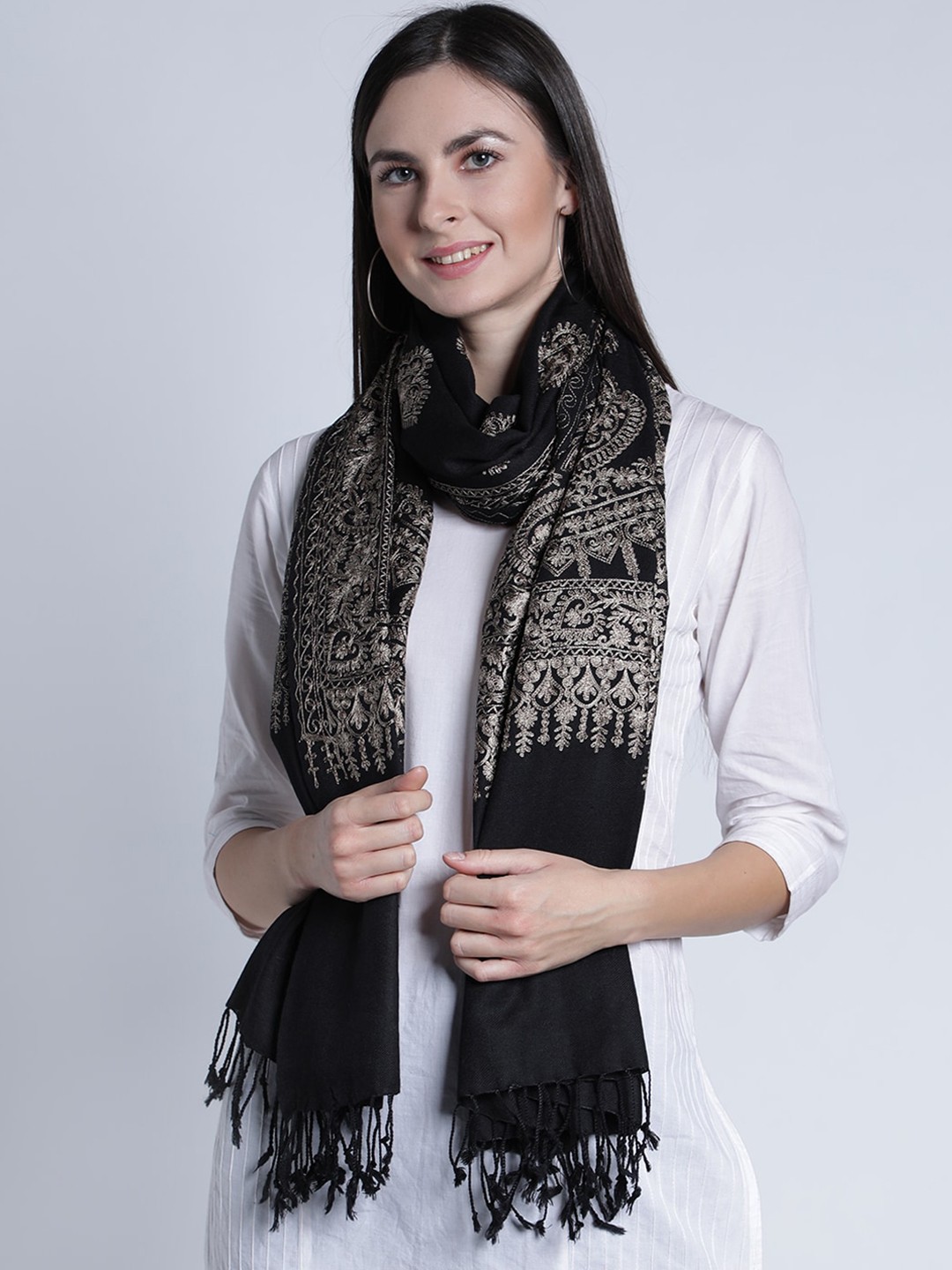 

Moda Chales Women Embroidered Shawl, Black