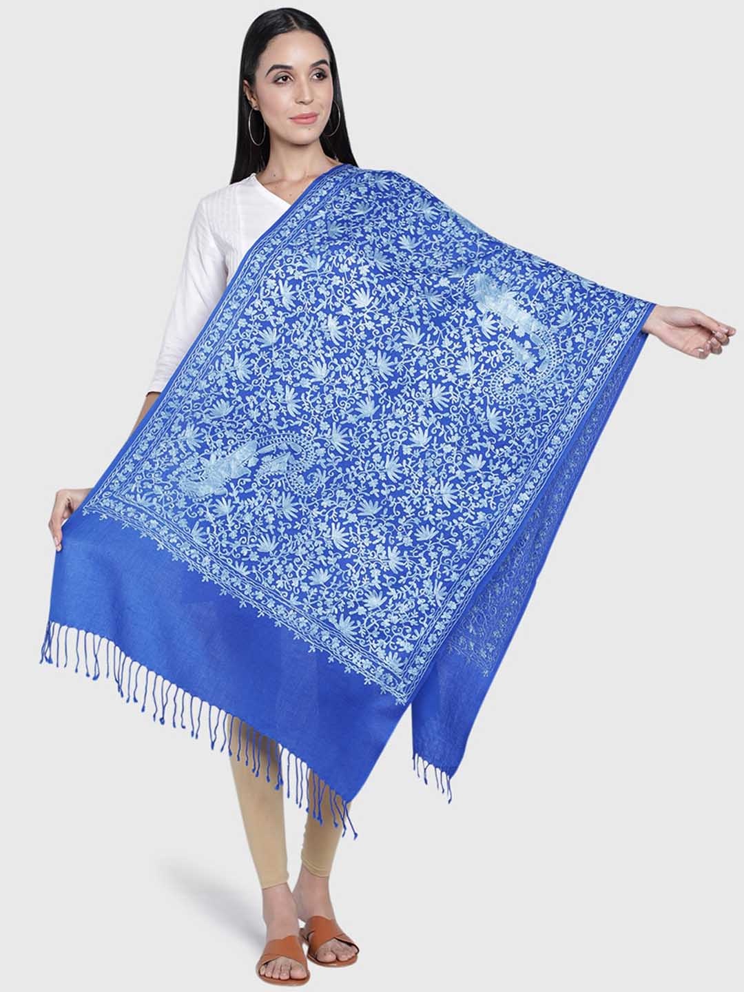 

Moda Chales Women Embroidered Shawl, Blue