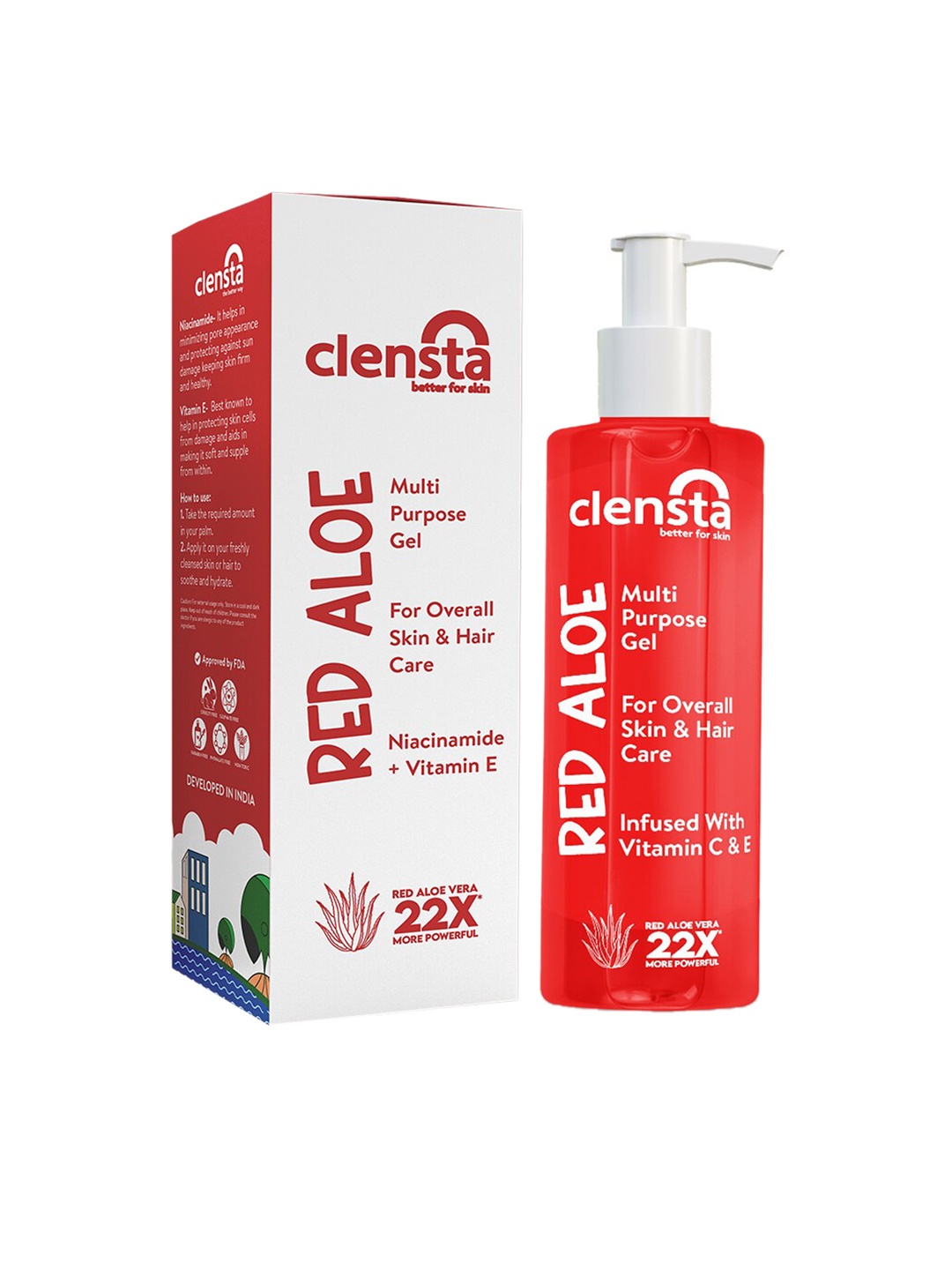 

Clensta Red Aloe Vera Vitamin C & Vitamin E Multi-Purpose Gel- 200 Ml, Nude