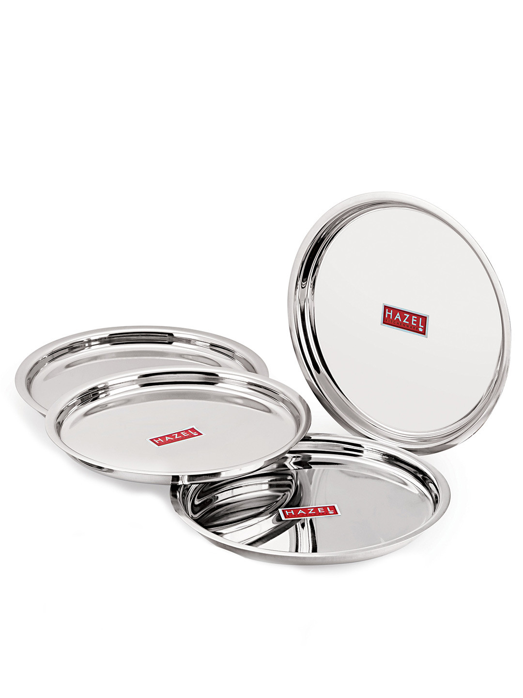 

HAZEL Set of 4 Stainless Steel Mirror Finish Plates, Silver