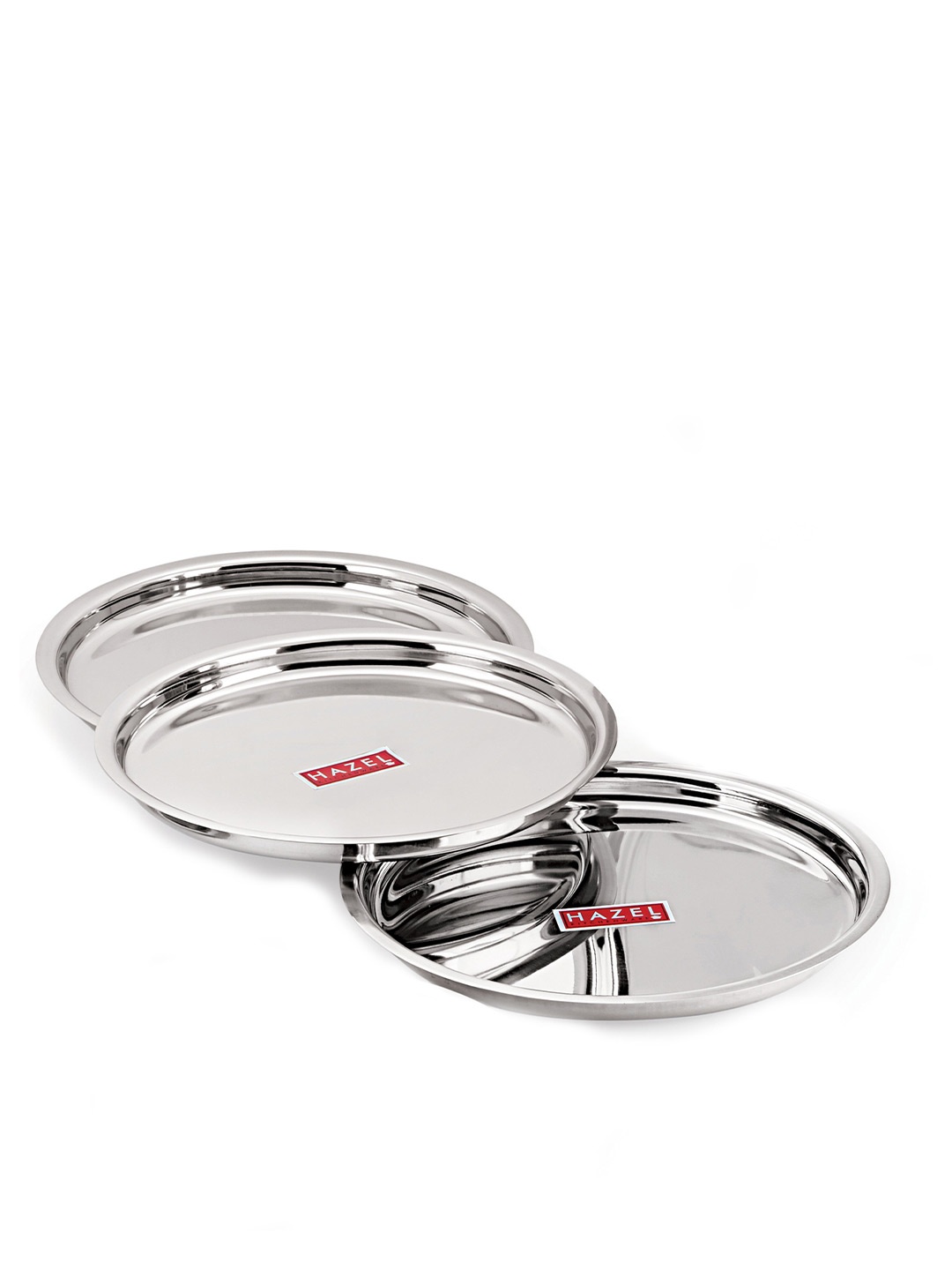 

HAZEL Set of 3 Stainless Steel Glossy Mirror Finish Thali Plate Set 21cm, Silver