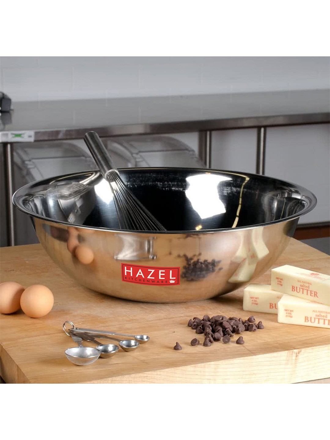 

HAZEL Stainless Steel Glossy Mixing Bowl for Cake Batter 4.1L, Silver