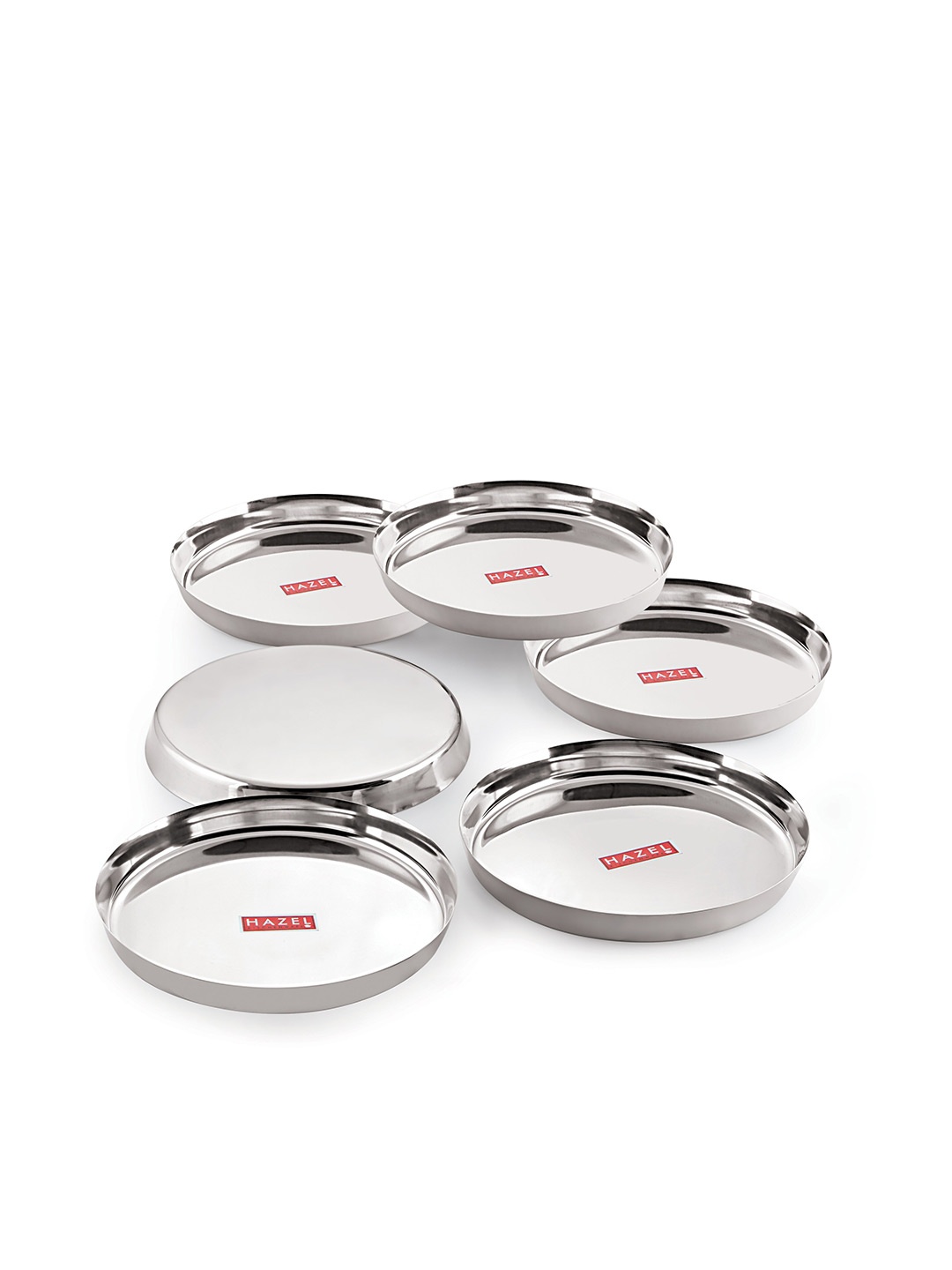 

HAZEL Set of 6 Stainless Steel Glossy Mirror Finish Dinner Set 25.5 cm, Silver