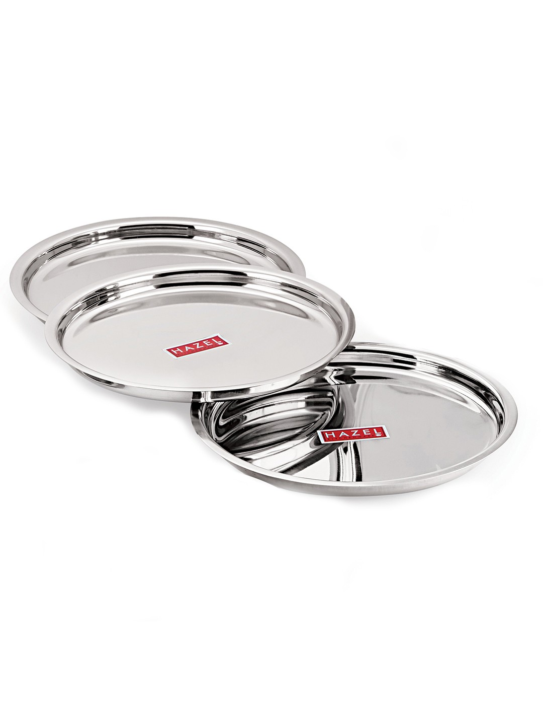 

HAZEL Set of 3 Stainless Steel Glossy Mirror Finish Dinner Thali 25 cm, Silver