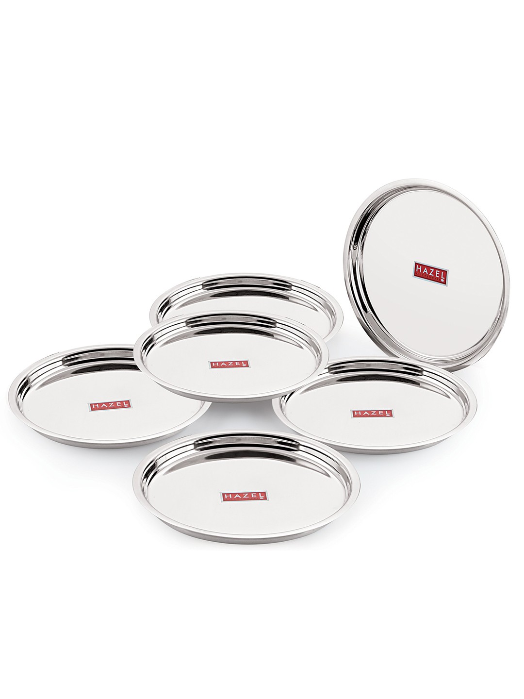 

HAZEL Set of 6 Stainless Steel Glossy Mirror Finish Dinner Set 21 cm, Silver