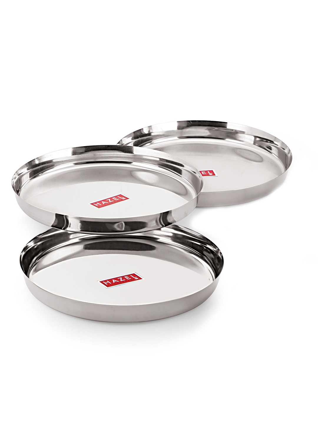 

HAZEL Set of 3 Stainless Steel Glossy Mirror Finish Dinner Set 25.5 cm, Silver