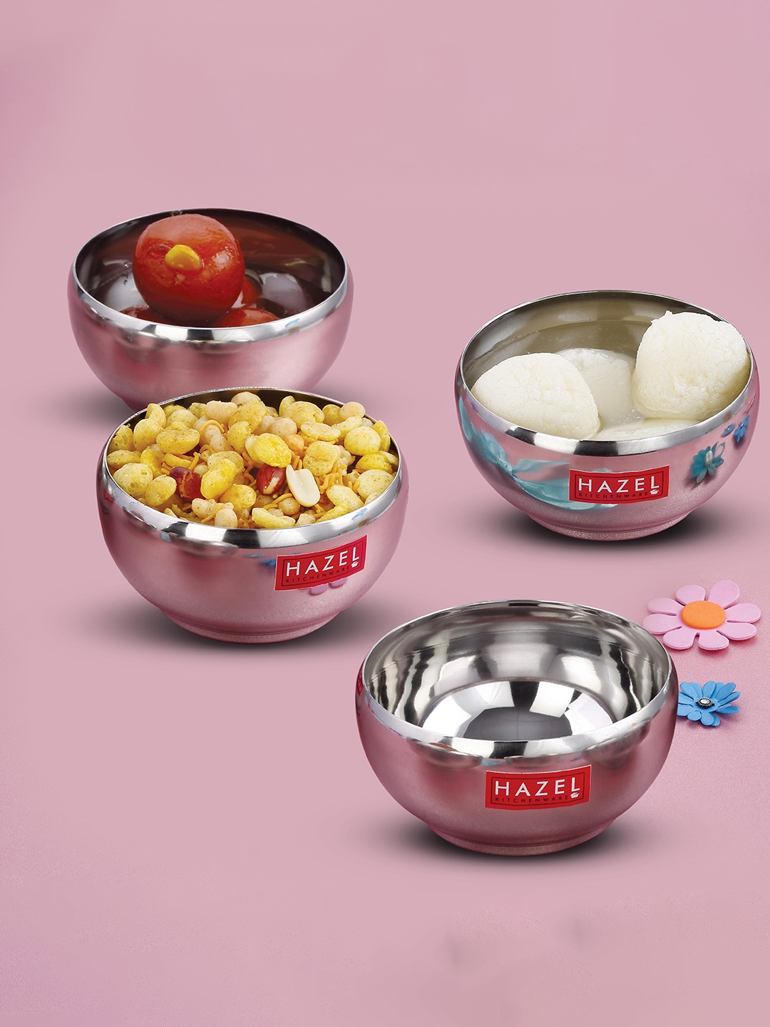 

HAZEL Set of 4 Stainless Steel Glossy Bowls 300 ml, Silver